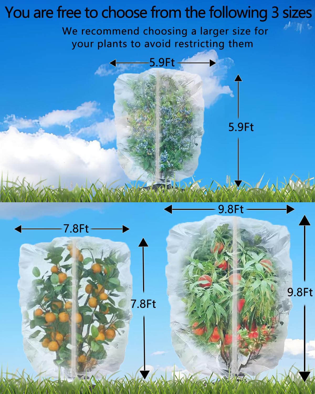 Paquete de 2 redes para árboles frutales, red de protección de tomates y arándanos con cremallera y cordón, barrera para insectos y pájaros, para árboles frutales, verduras, flores, arbustos en el