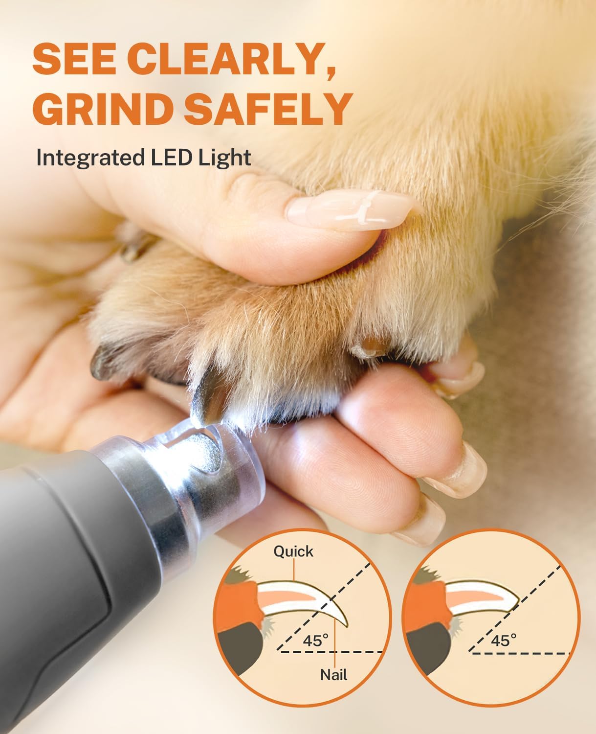 Toozey Dog Nail Grinder Upgraded to 3 Speeds with LED Lights - Rechargeable & Quiet Pet Nail Trimmer for Painless Paws Grooming, Professional for Small, Medium, Large Dogs and Cats