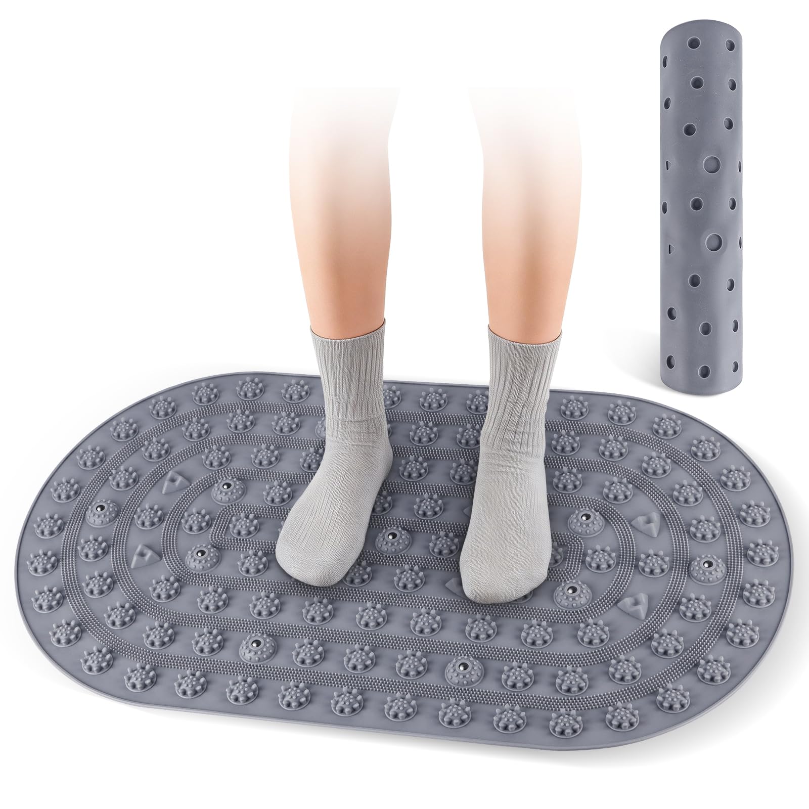 Silicone Massaggio Piedi, 75 x 44 cm Riflessologia Plantare, Grigio | Rolcoassuns Tappeto Massaggiante Antiscivolo, Favorisce la Circolazione Sanguigna, Allevia la Stanchezza, Facile da Pulire