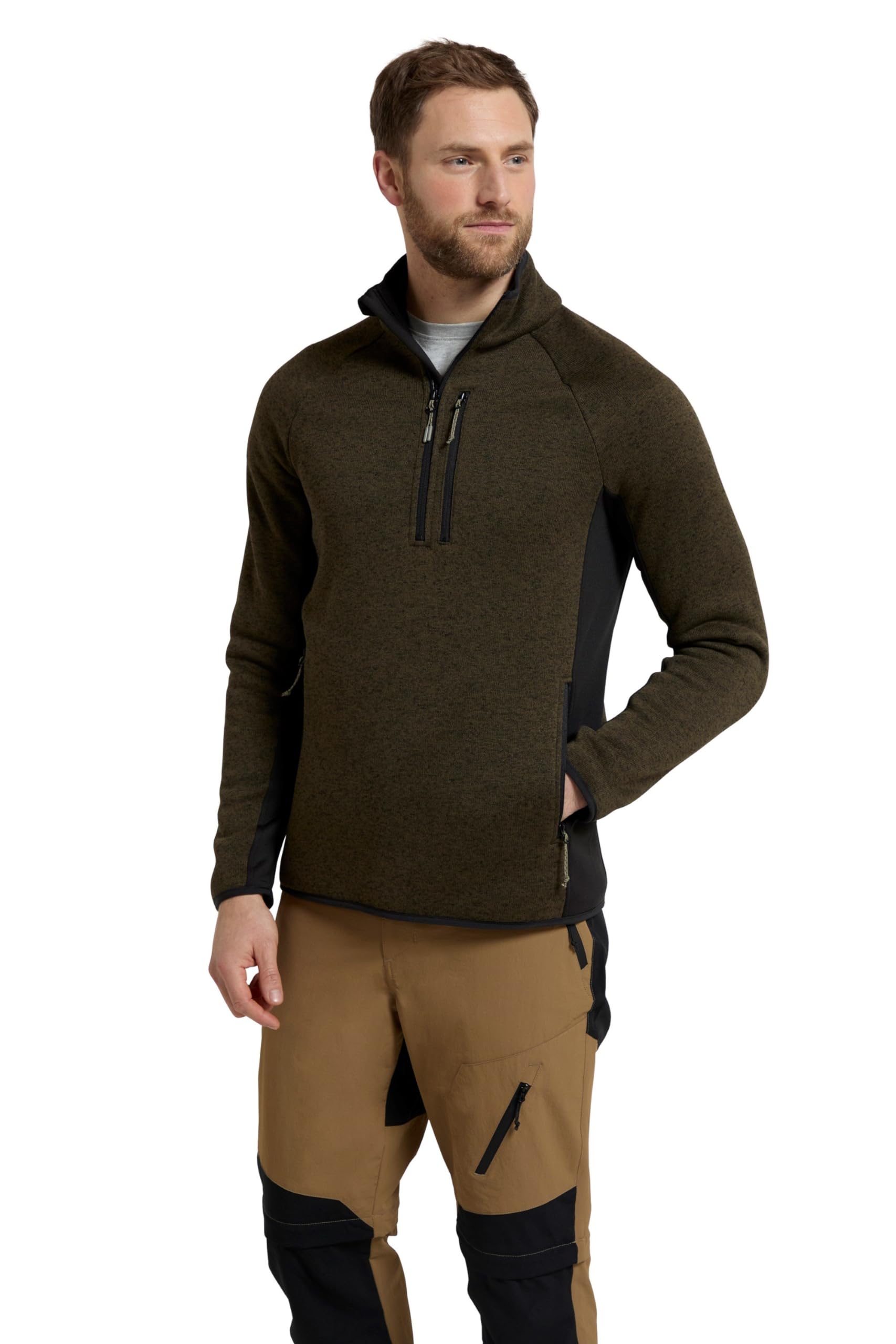 Mountain Warehouse Mens Half-Zip Fleece - Anti-pill, Stretch Panels Sweatshirt - Best for Camping, Outdoors, Travelling & Hiking Khaki XL
