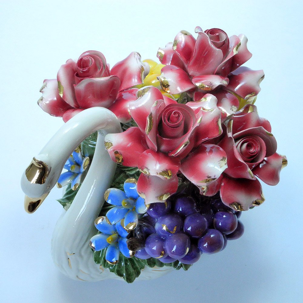 イタリア製　陶器　陶花　スワン　白鳥　薔薇 楽天市場】【送料無料】【即納可!!】再入荷しました♪イタリア製