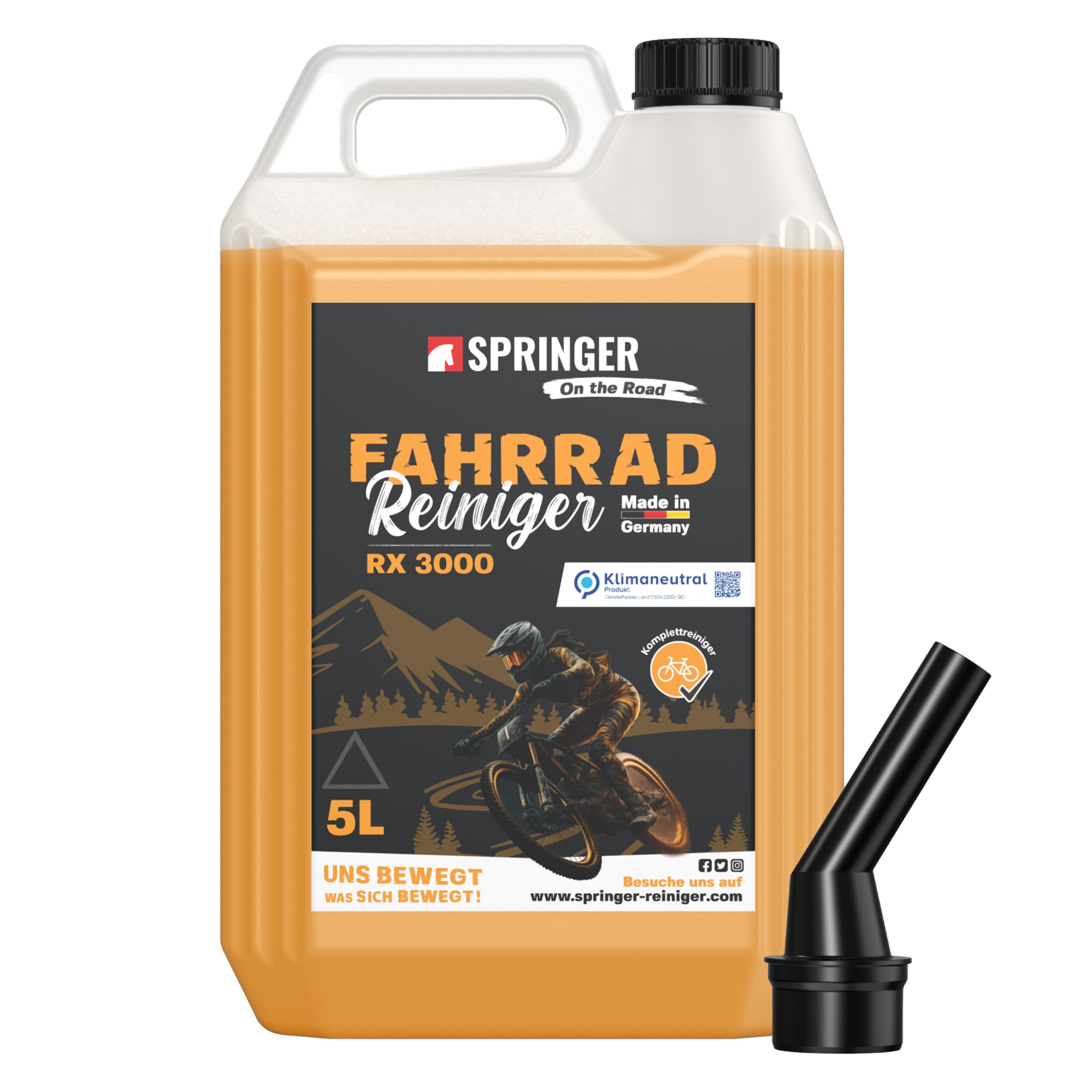 SPRINGER RX3000 – Detergente per bicicletta da 5 l – Detergente per bicicletta senza acidi & delicato sui materiali – Spray completo con formula gel ben adesiva – Cura ottimale della bicicletta di