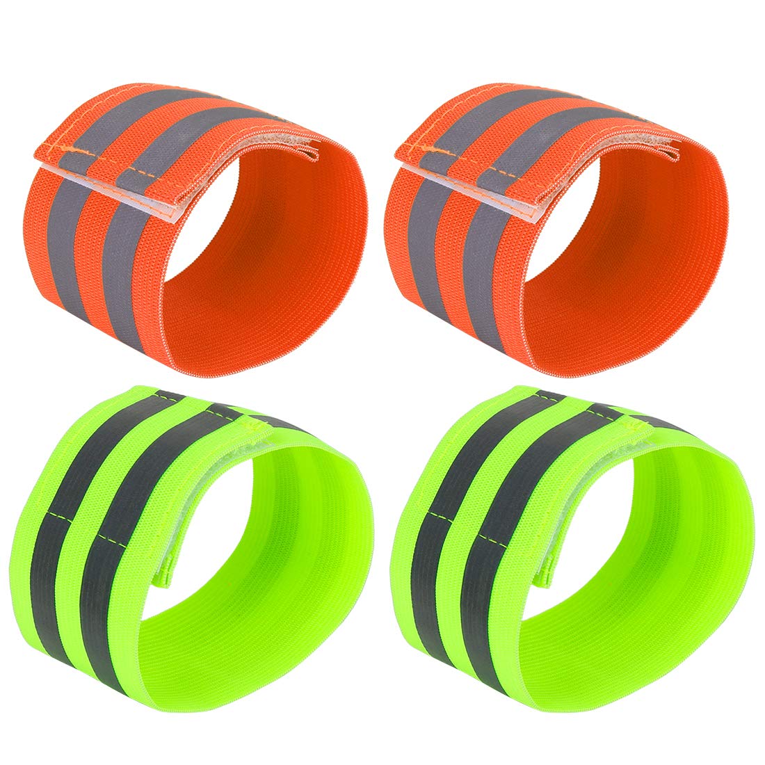 X AUTOHAUX 4pcs Reflective Bands for Wrist Ankle Reflective Wristbands Slaps High Visibility Night Cycling Riding Reflector Tape Straps Bracelet Orange Green