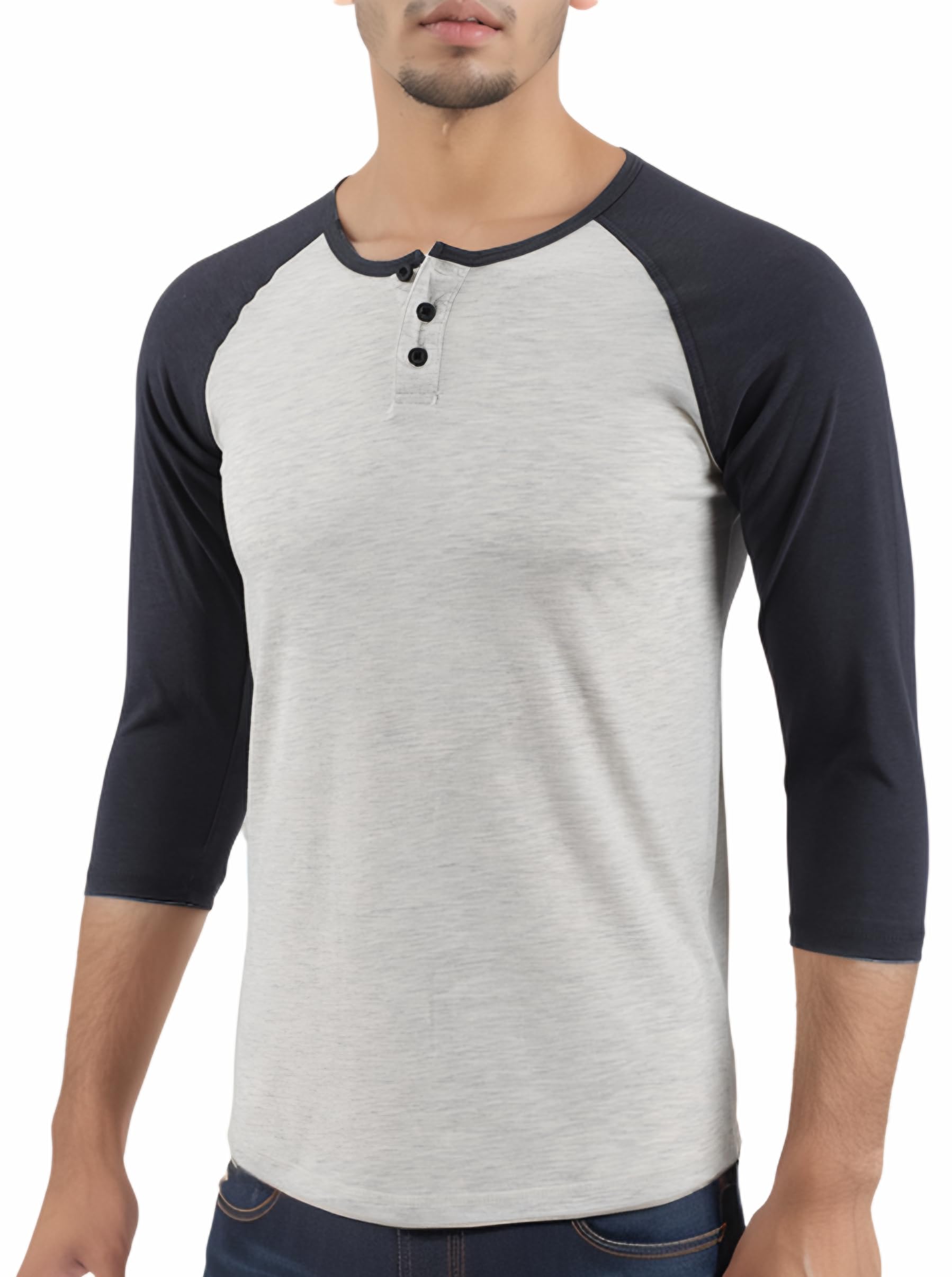 HETHCODEMen's Casual Raglan Fit Soft Baseball 3/4 Sleeve Active Sports Henley T-Shirts Tee