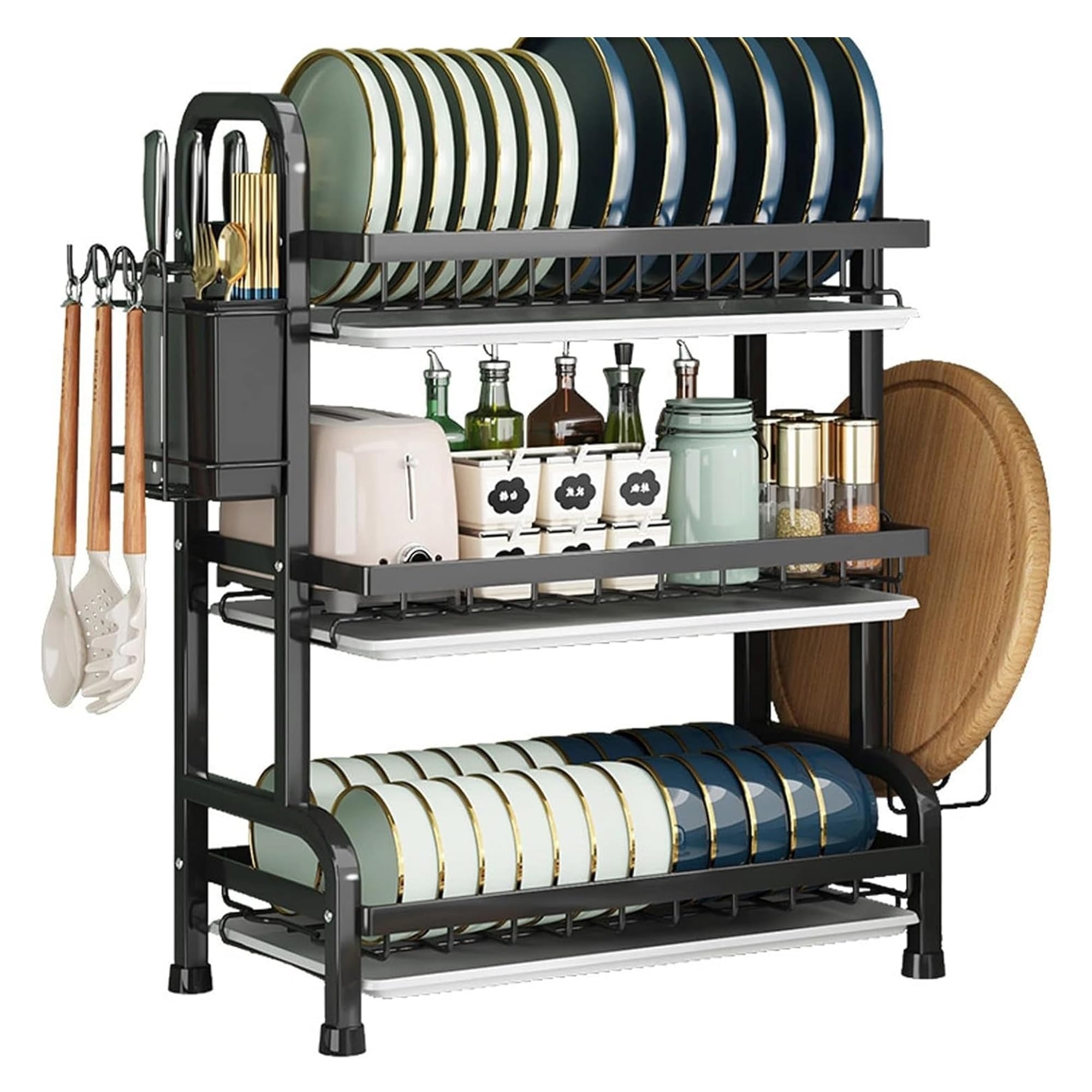 ATEK 3 Tier Dish Drainers Rack With Removable Drip Tray Large Dish Drying Rack Draining Rack For Cutlery Chopping Board Holder from B&Q