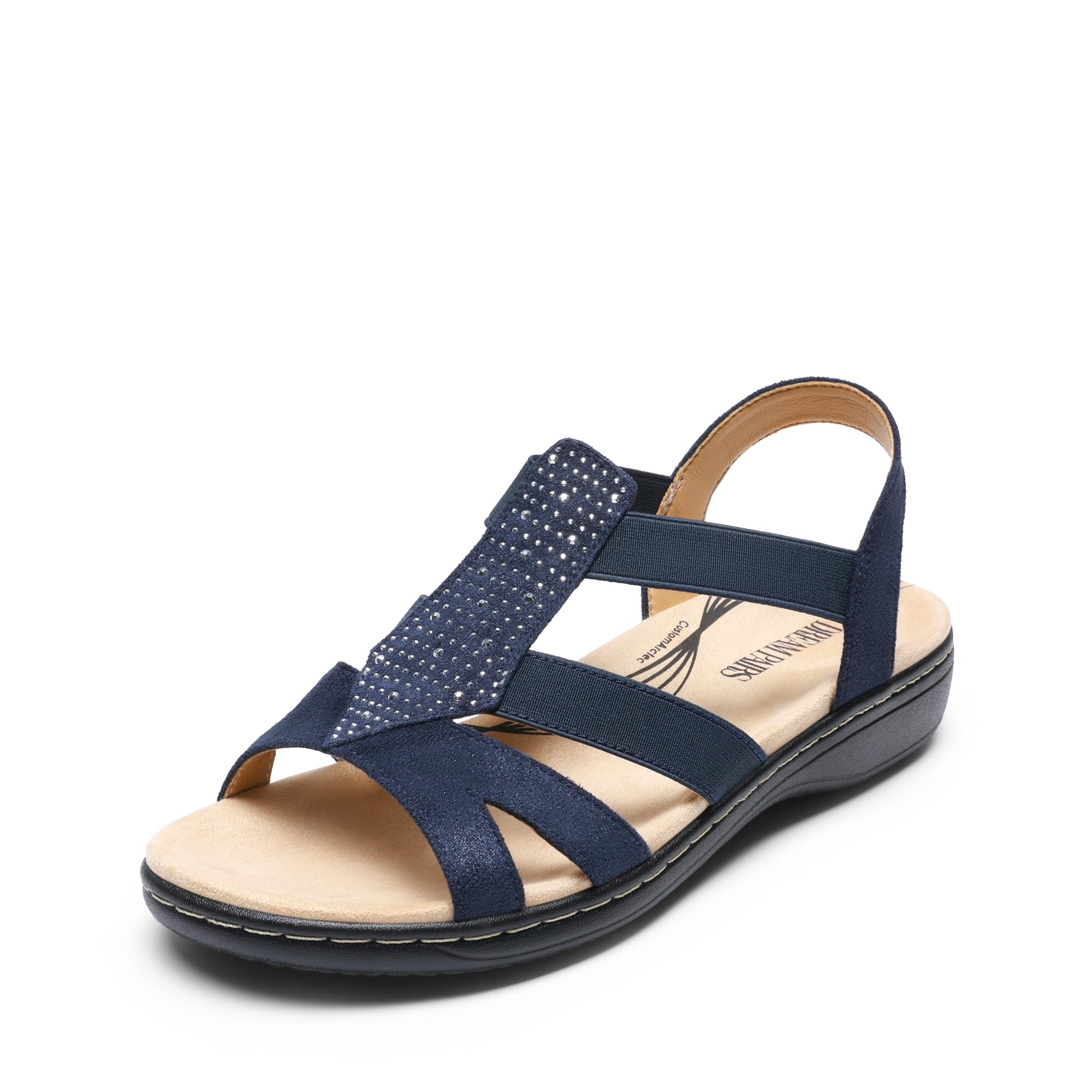 DREAM PAIRS Women's Comfortable Arch Support Dressy Flat Sandals Elastic Open Toe Walking Shoes for Summer