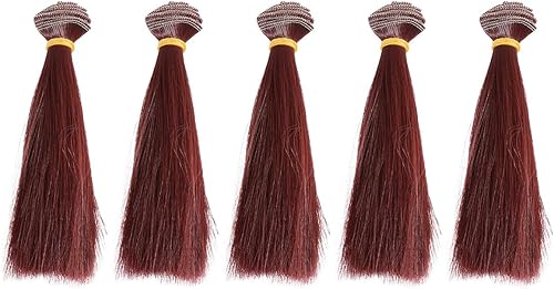 SEWACC Peluca negra de cabello lacio, 5 piezas de 5.9 in, pelo sintético lacio para muñecas, pelucas de cabello lacio para muñecas (rojo marrón)
