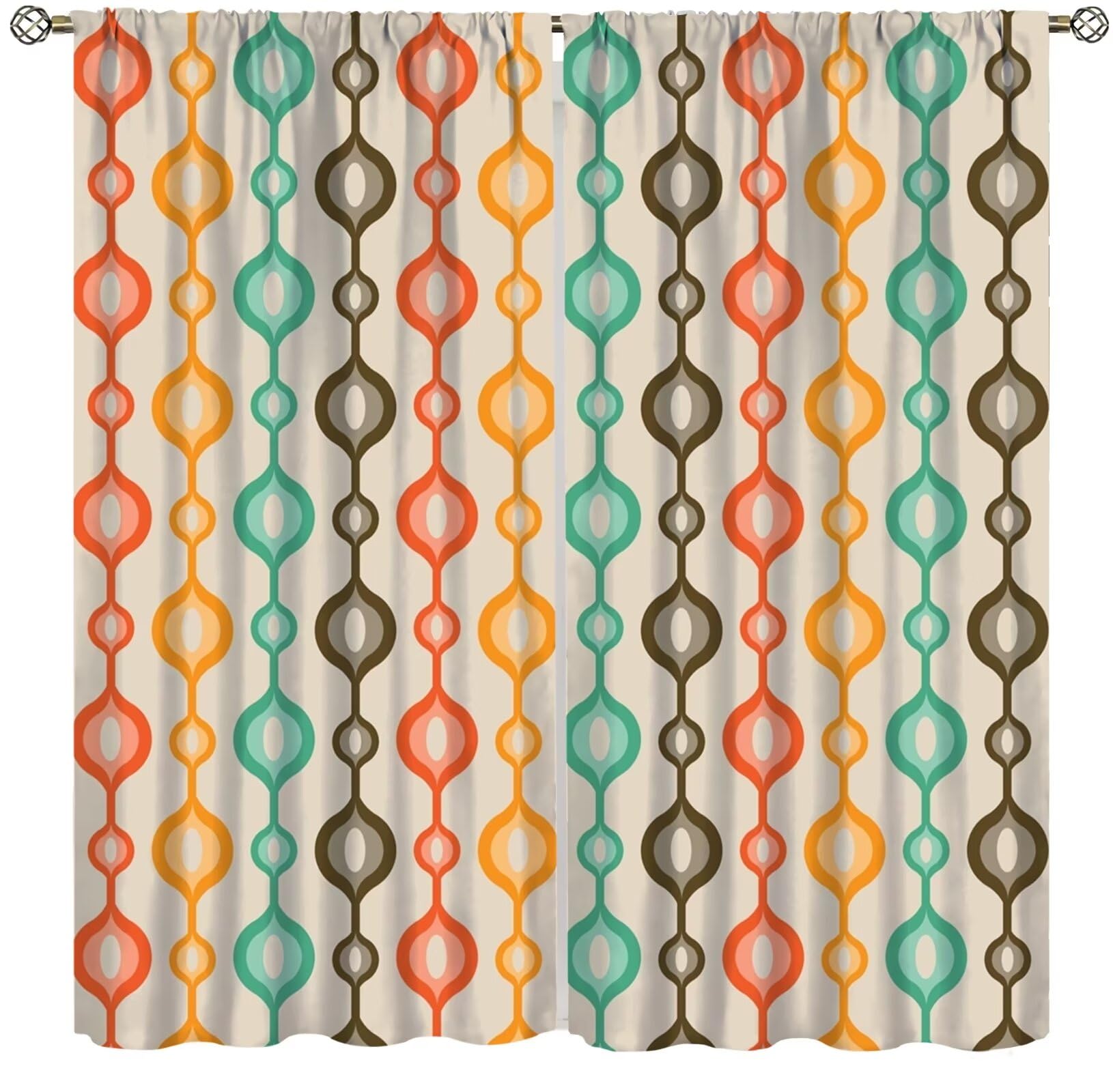 Abstract Modern Curtains,Mid Century Abstract Geometric Pattern Rod Window Drapes for Living Room Bedroom Kitchen Bathroom Home Set 2 Panels,63x72