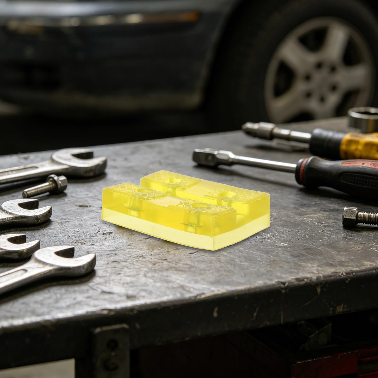 8 Stück Gummiunterlage für Wagenheber Gelb, Ölbeständig, rutschfest | Seitlicher Rahmenschutz für Auto und Suv, Mehrzweck mit Rand zur Flüssigkeitsaufnahme
