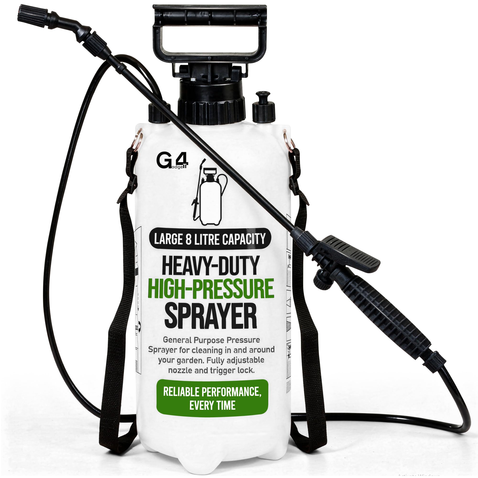 G4GADGET 8L Garden Pressure Sprayer Pump Action – Weed Killer Sprayer, Water Spray Bottle with Adjustable Nozzle, Shoulder Strap & Lance – Garden Sprayer for Fertiliser, Pesticides, Cleaning & Plants — image 1