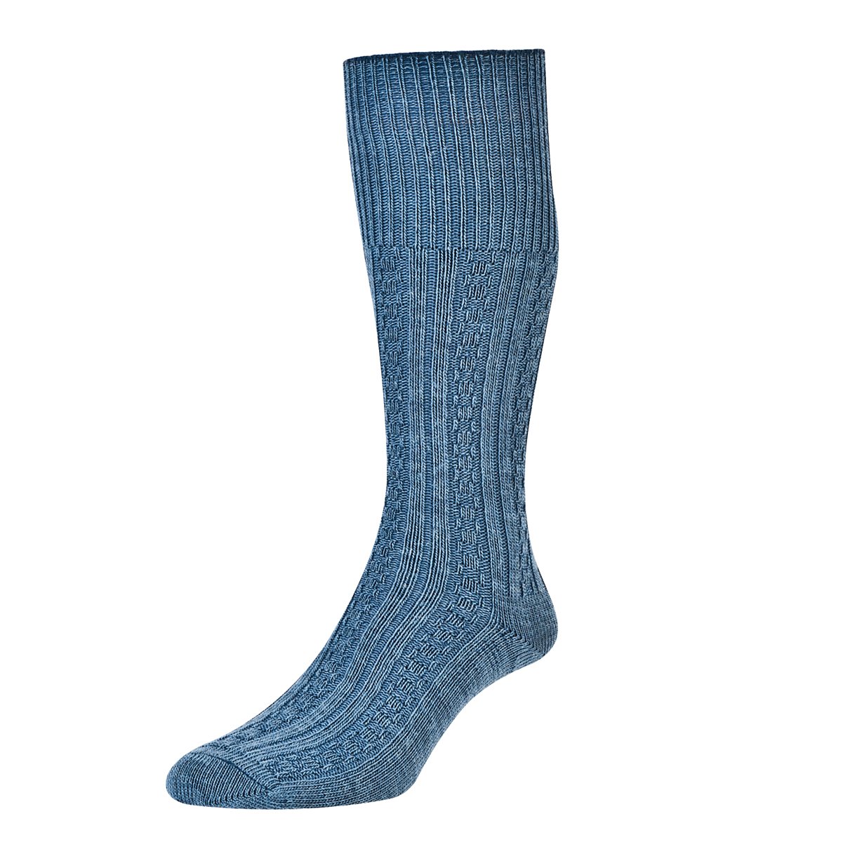 Hduk Mens Socks Men's Slate Blue Hj Hall Cable Knit Hj2005 Long Wool Rich Socks/Available In Uk Sizes 6-11 And 11-13 (Uk 6-11 Eur 39-45, )