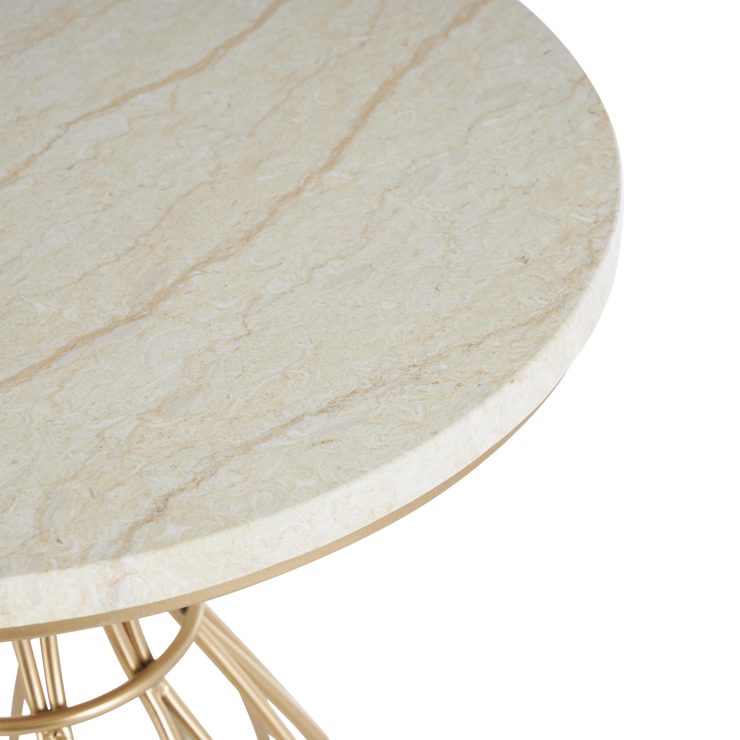 Deco 79 Metal Side End Accent Table Flower Inspired End Table with Cream Marble Tabletop, Side Table 16" x 16" x 22", Gold