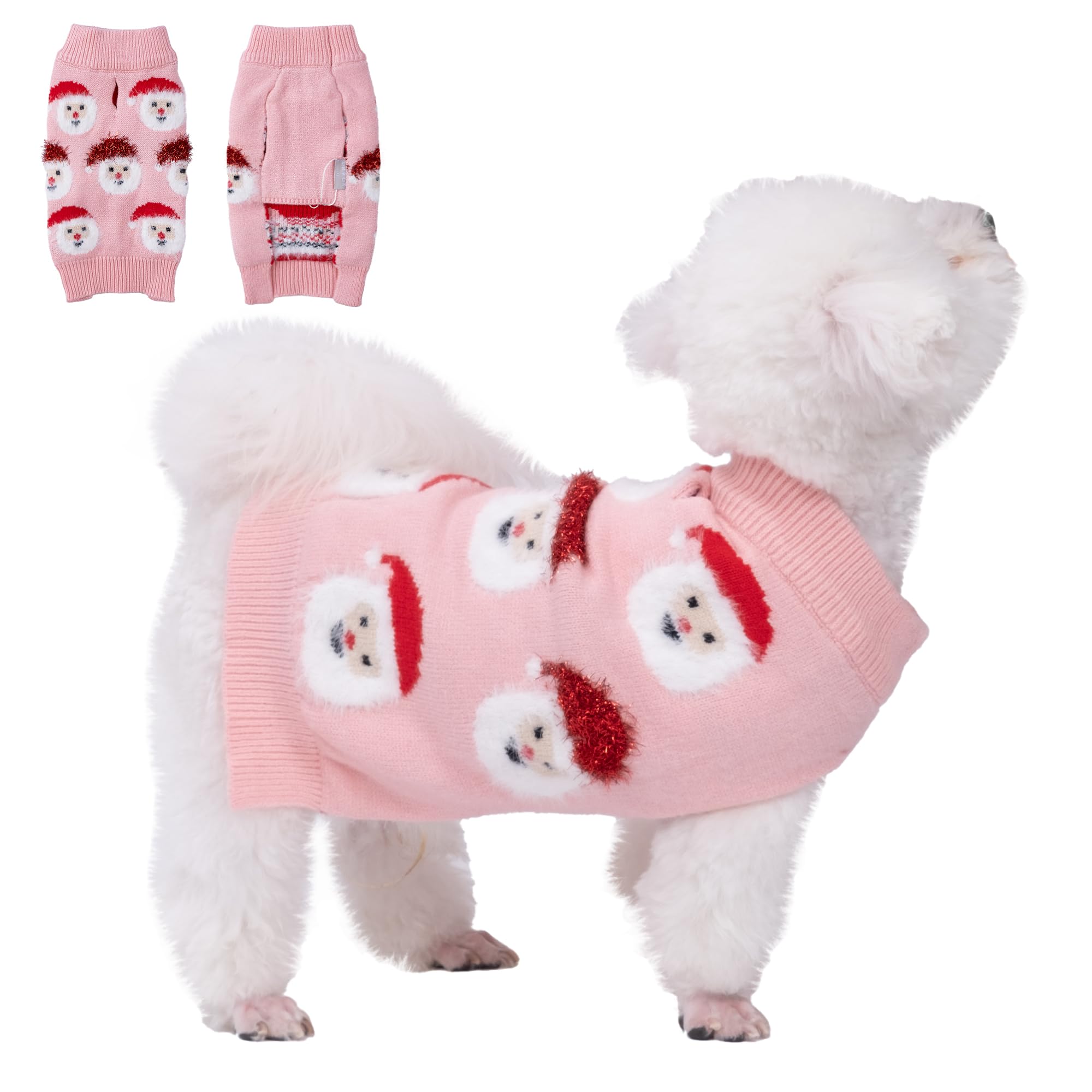 LUBOT New Ugly Christmas Sweaters for Puppy Cute Funny Wintertime and Holiday Parties Knitted Pullover Sweater Santa Small Dog Pink Medium