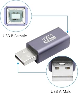 USB 2.0 B Type Connector Adapter, Expansion Adapter Plug, 480 Mbps Data