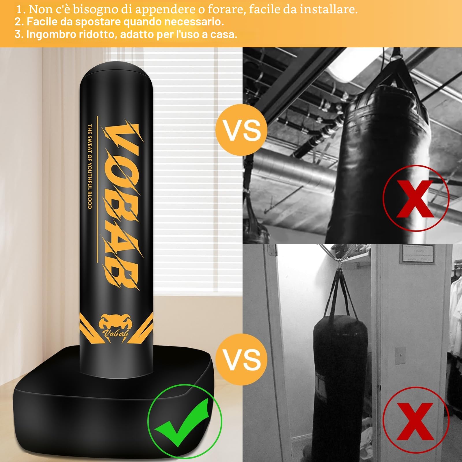 Sacco da boxe autoportante 175 cm, allenamento MMA, Muay Thai e fitness, supporto gonfiabile per kickboxing, attrezzatura essenziale