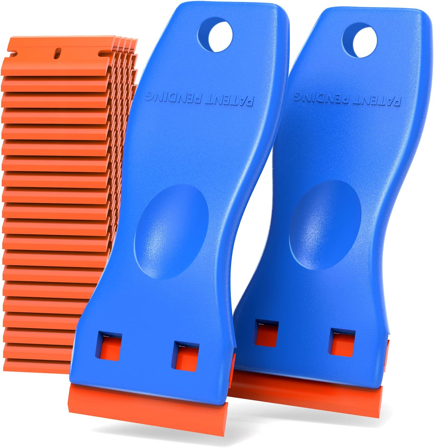 HELEMAN Plastic Razor Blade Sc, 2 Pack Sc Tool with 100 Pack Plastic Razor Blades Decal Sticker Remover Sc Tool for Auto Window Tint Vinyl Tool Application, Easily Remove (Blue)