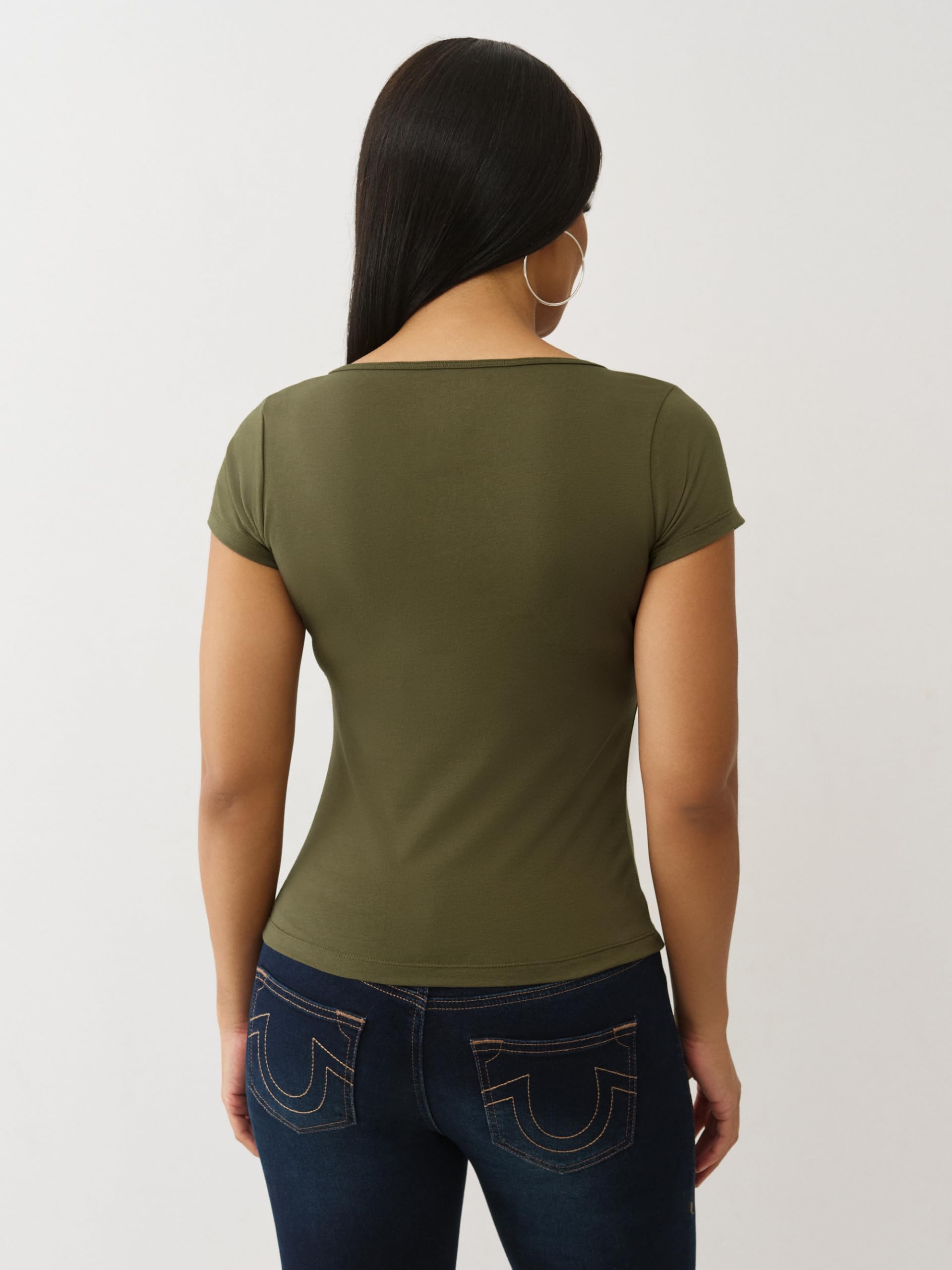 True Religion Damen Camo Square Neck Top T-Shirt