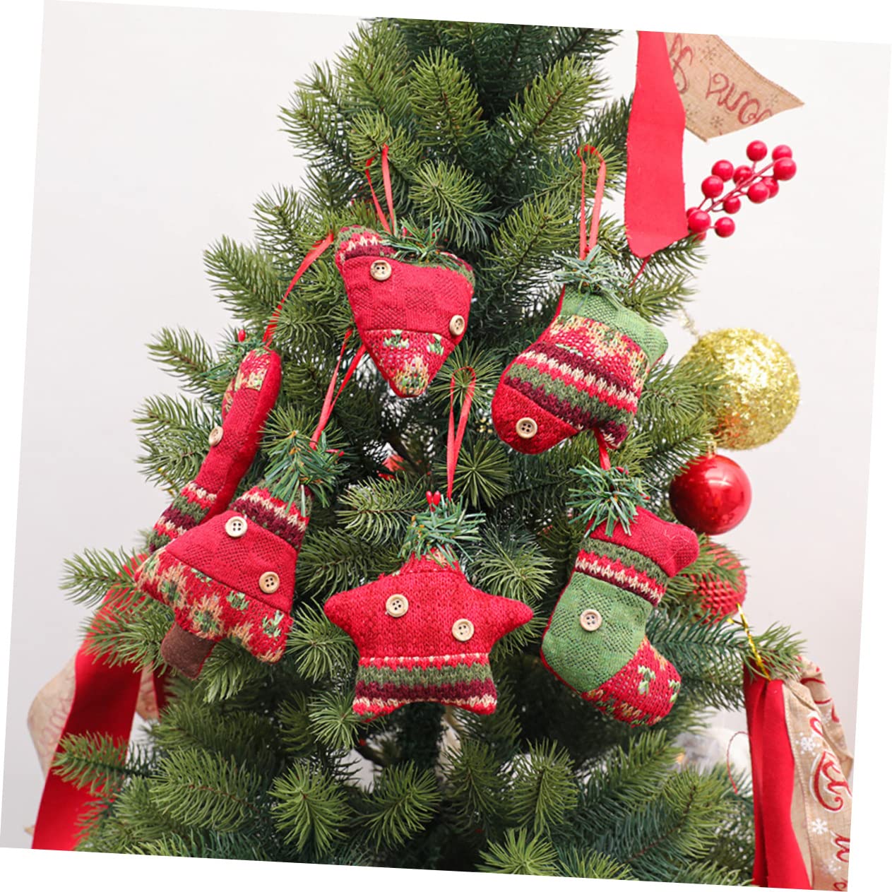 24 Pièces Décoration De Noël Décor Suspendu d'arbre De Noël en Tissu Pendentif Sapin De Noel Ornements d'arbre De Ornement De Cheminée De Décor Suspendu pour Rouge Alipis