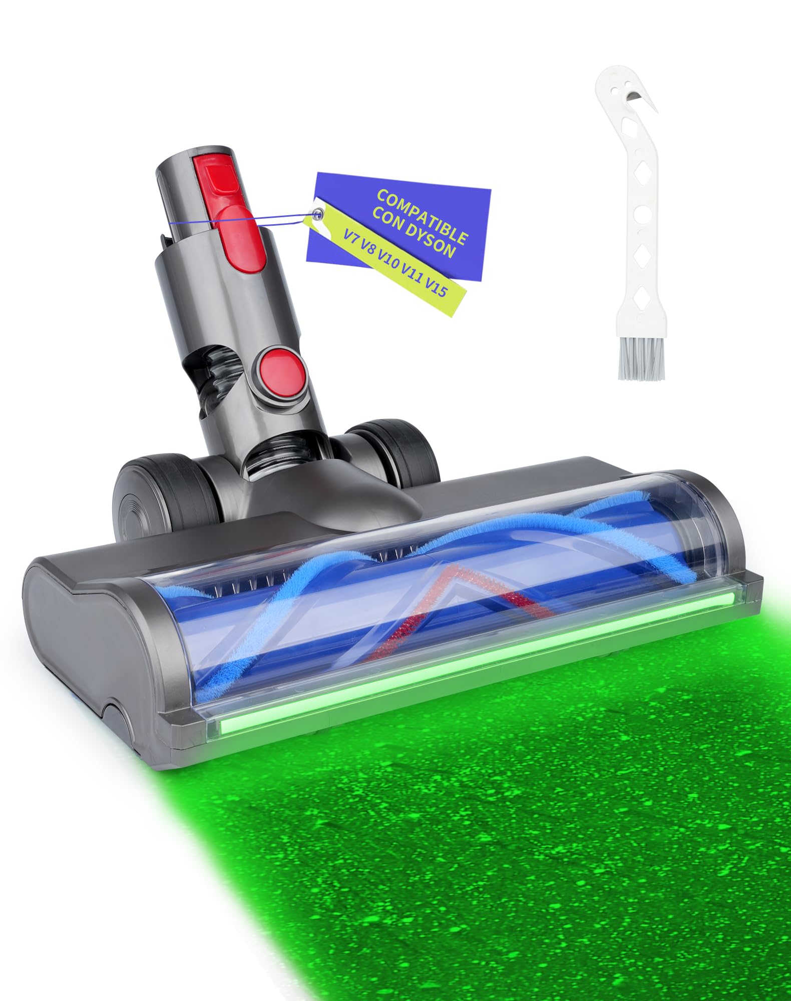 Brush for Dyson V7 V8 V10 V11 V15 with Green LED Light, Motorized Soft Roller Brush for Hard Floors and Short Pile Carpets, Replacement Dyson Vacuum Attachment