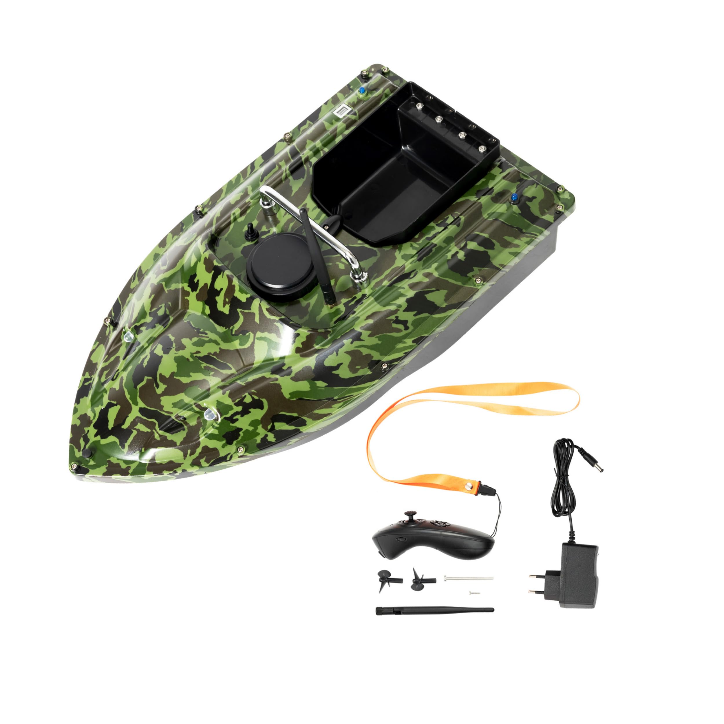 Barco Cebador Pesca 13000Rpm Barco de Cebo de Pesca 1.5kg 2 AAA Pilas Barco de Cebo de Camuflaje 500m Mando a Distancia con Deflectores Anti-Enredo Control de Crucero