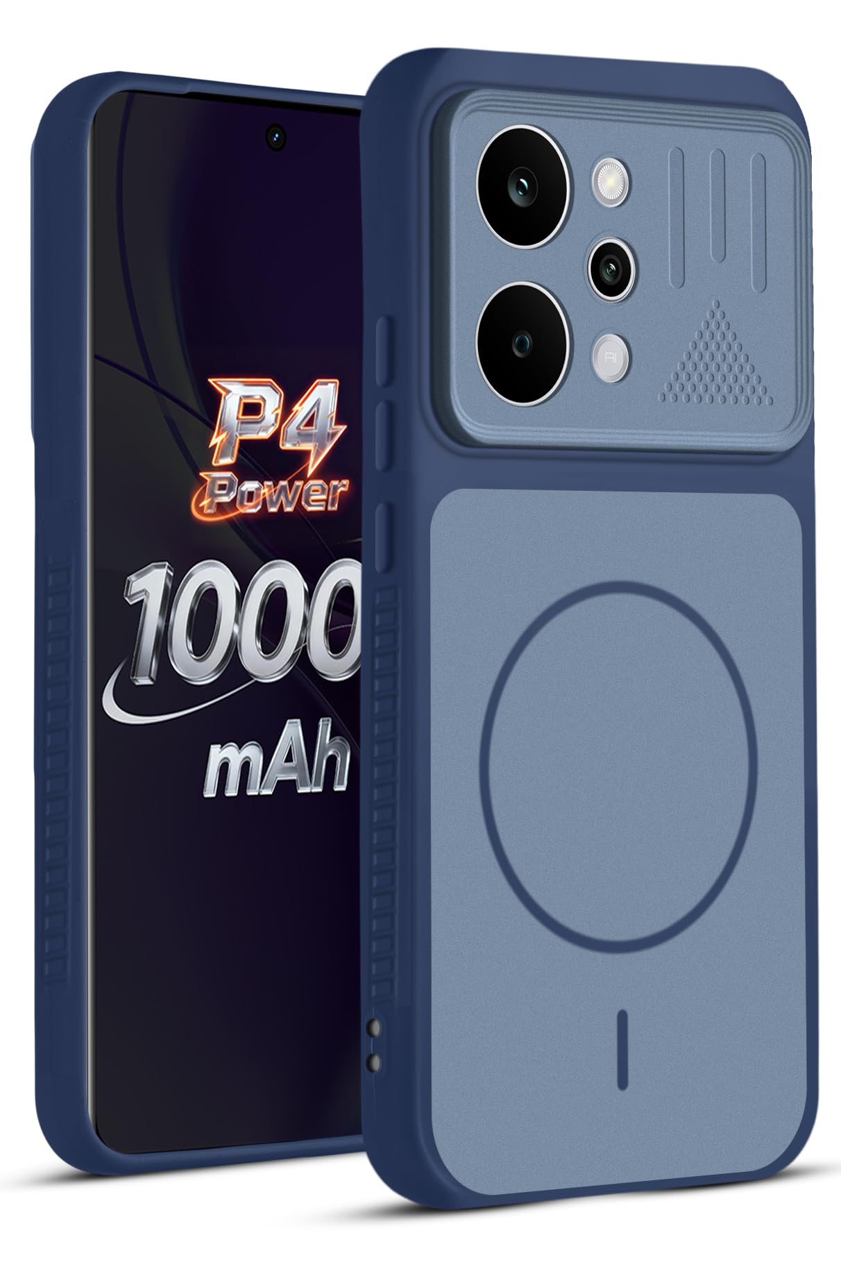 Mr. Case Back Cover for Realme P4 Power 5G | Ring Design Protective Case with Camera Cut Protection | Anti Slip Grip | Shockproof Mobile Cover - Blue
