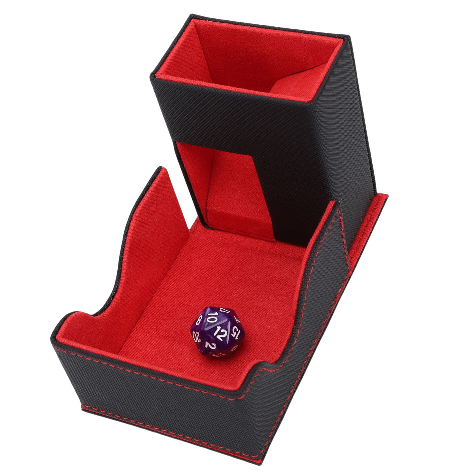 Greensen Torre de Dados de Cuero PU, Diseño Plegable Magnético con Forro de Terciopelo y Textura Antideslizante, para Juegos de Mesa de Dungeons and Dragons RPG (Negro Rojo)