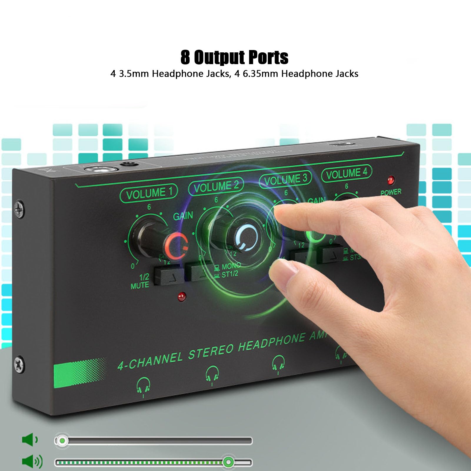 Headphone Splitter, 4 Channel Headphone Splitter Mono Stereo Switching Headphone Distribution Amplifier Type C Power Supply Headphone Amplifier