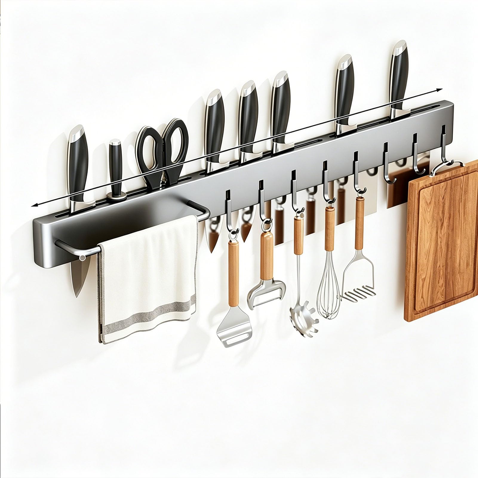 TBATM Multifunctional Wall Mounted Kitchen Knife Holder, Space Saving Storage Rack with Hooks and Compartments for Knives, Utensils, Cutlery, Kitchen Gadgets and Accessories,70cm