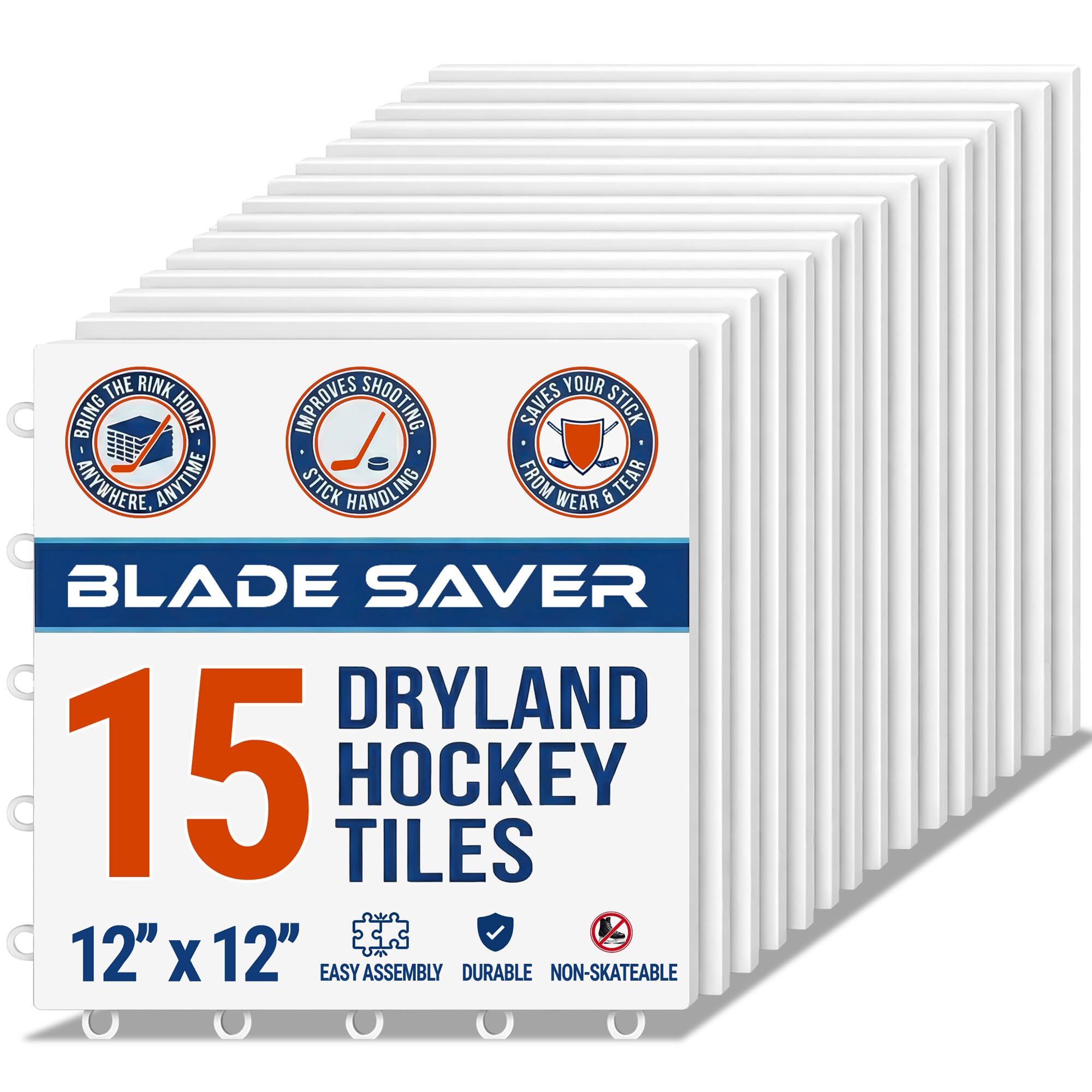 BLADE SAVER 15-Pack of 12 x12 Dryland Hockey Tiles | Non-Skateable Ice Hockey Shooting Pad for Passing, Shooting, and Stick Handling Training | Durable, Easy Install Indoor/Outdoor Training Surface
