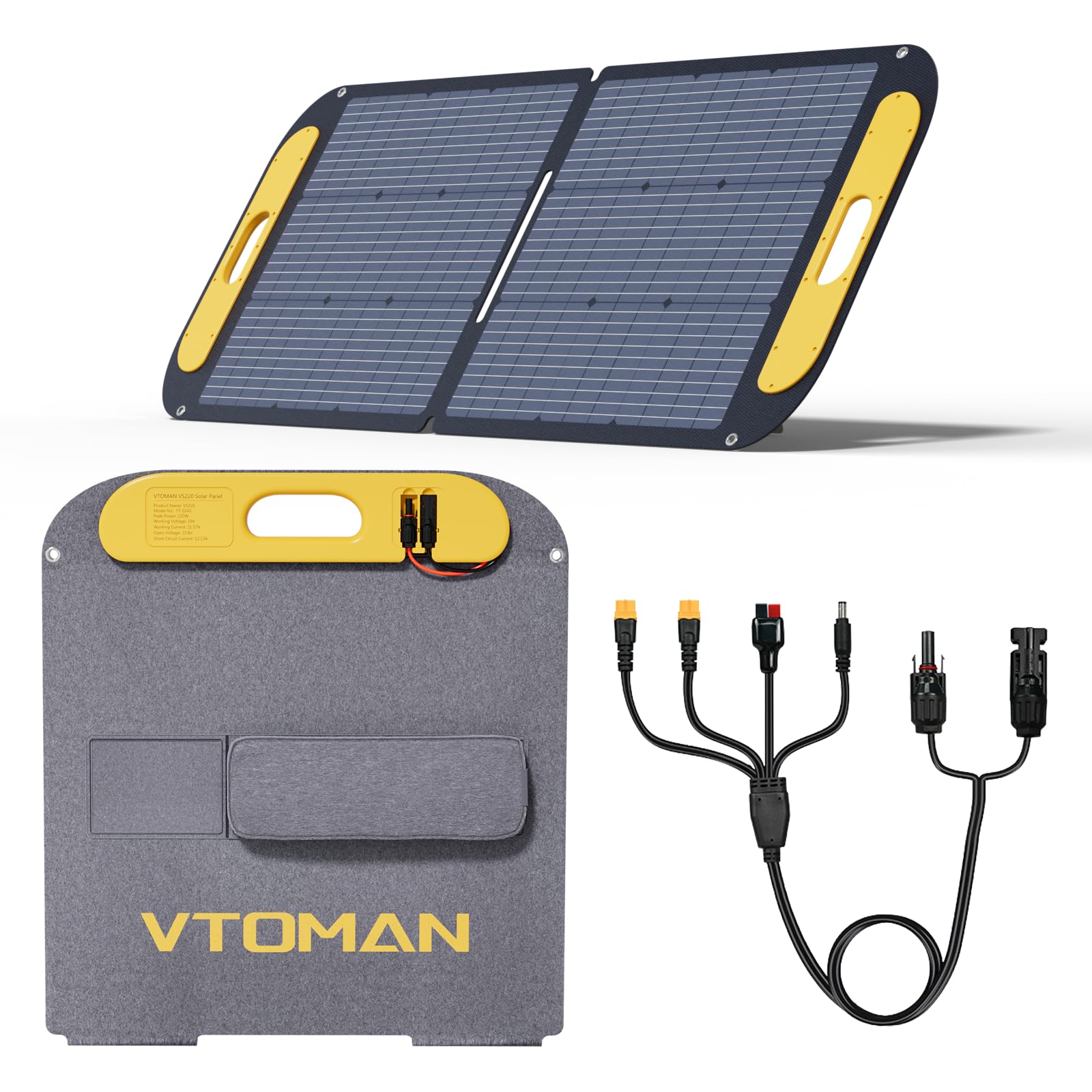 VTOMAN 110W Lightweight Solar Panel,Portable Foldable Solar Panel 3.2KG/ IP67 Waterproof & MC4 Anderson XT60 XT90 DC5521 Adapters & Adjustable Kickstands, Off-Grid Power for Camping, Outdoor Use
