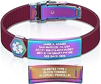Vista 11 de Divoti Pulsera de identificación de alerta médica grabada personalizada, grabado láser de doble cara, pulsera de silicona, cierre de seguridad