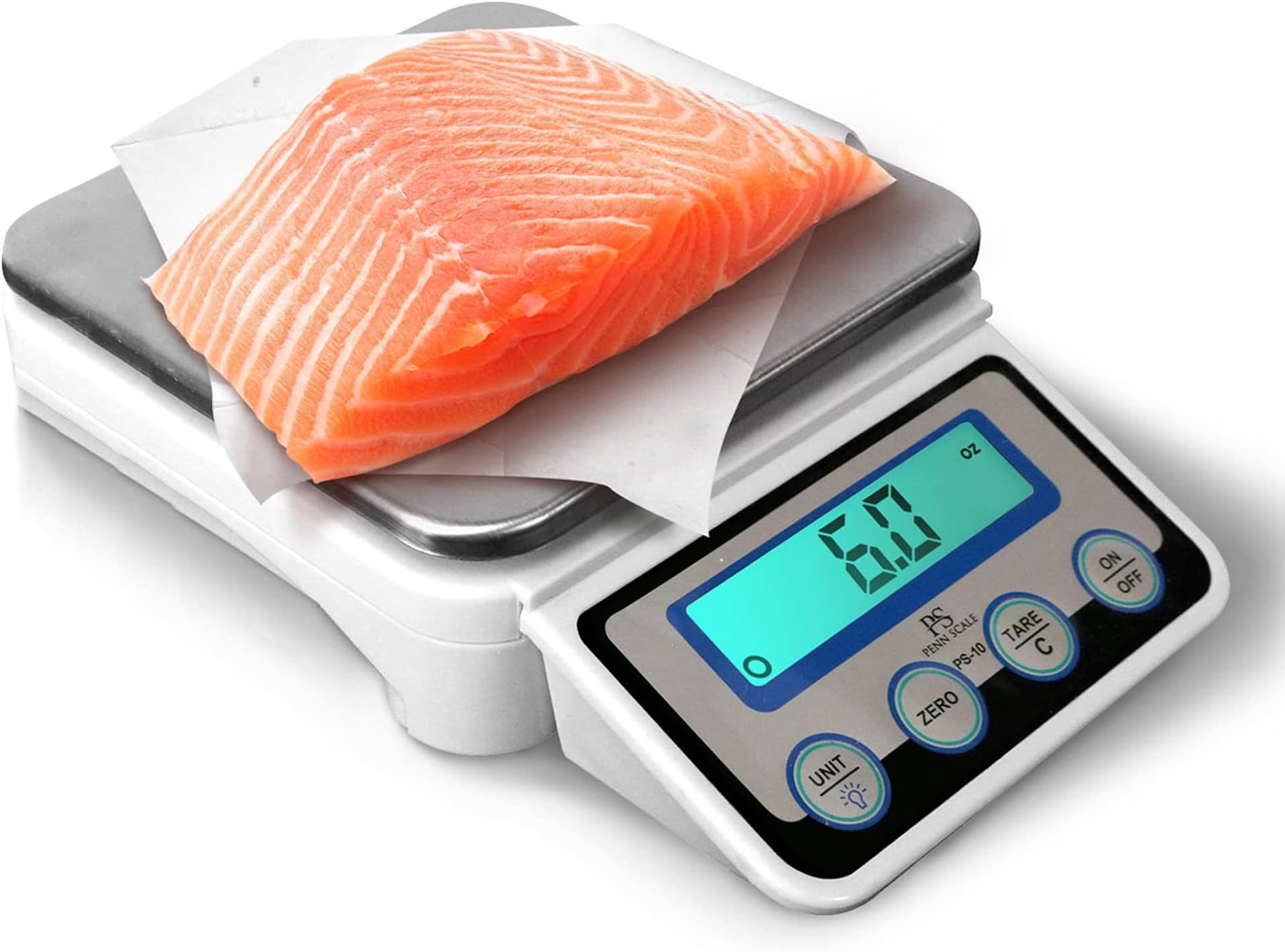 Penn Scale PS-10 Digital Kitchen Portion Scale - 11lb Electric Kitchen Scale with 0.002lb Readability - Removable Platter & LCD Display - Lb, Oz, G Unit Conversion (AC & Battery Powered)