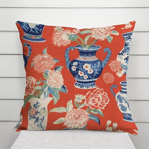 Miniatura 2 de Funda de almohada china con tarro de jengibre, funda de almohada de flores asiáticas, funda de cojín rútica, funda de almohada cuadrada decorativa