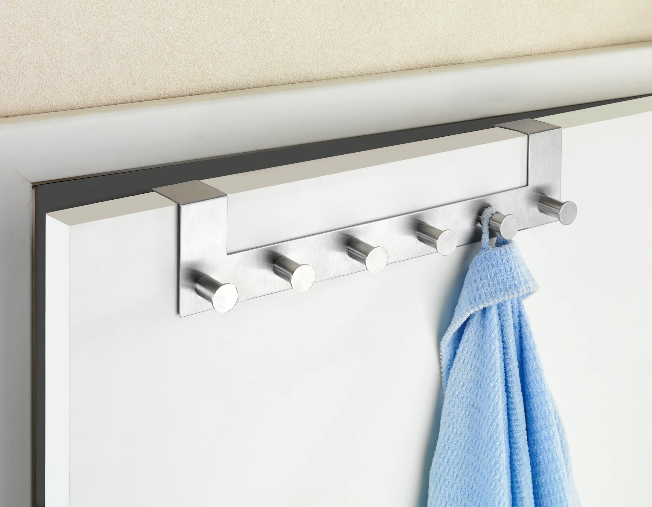 Wenko Percha para La Puerta con 6 Ganchos, Acero Inoxidable, Plata Mate, 7.5x39x11 cm