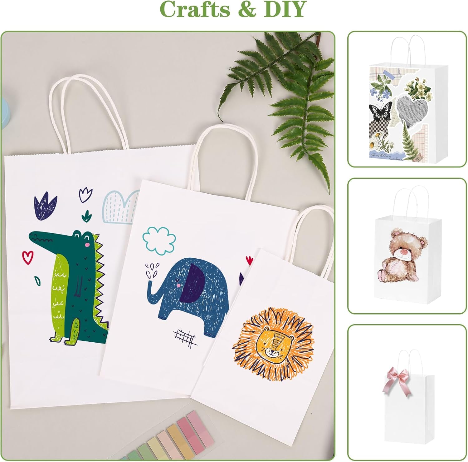 FACEBAG Weiße Kraftpapiertüten mit Griffen, verschiedene Größen, Geschenktüten für Gastgeschenke, Einzelhandel, Party, Festival, Hochzeit, Geburtstag, Shopping, Geschäft, Goody Craft Merchandise Take