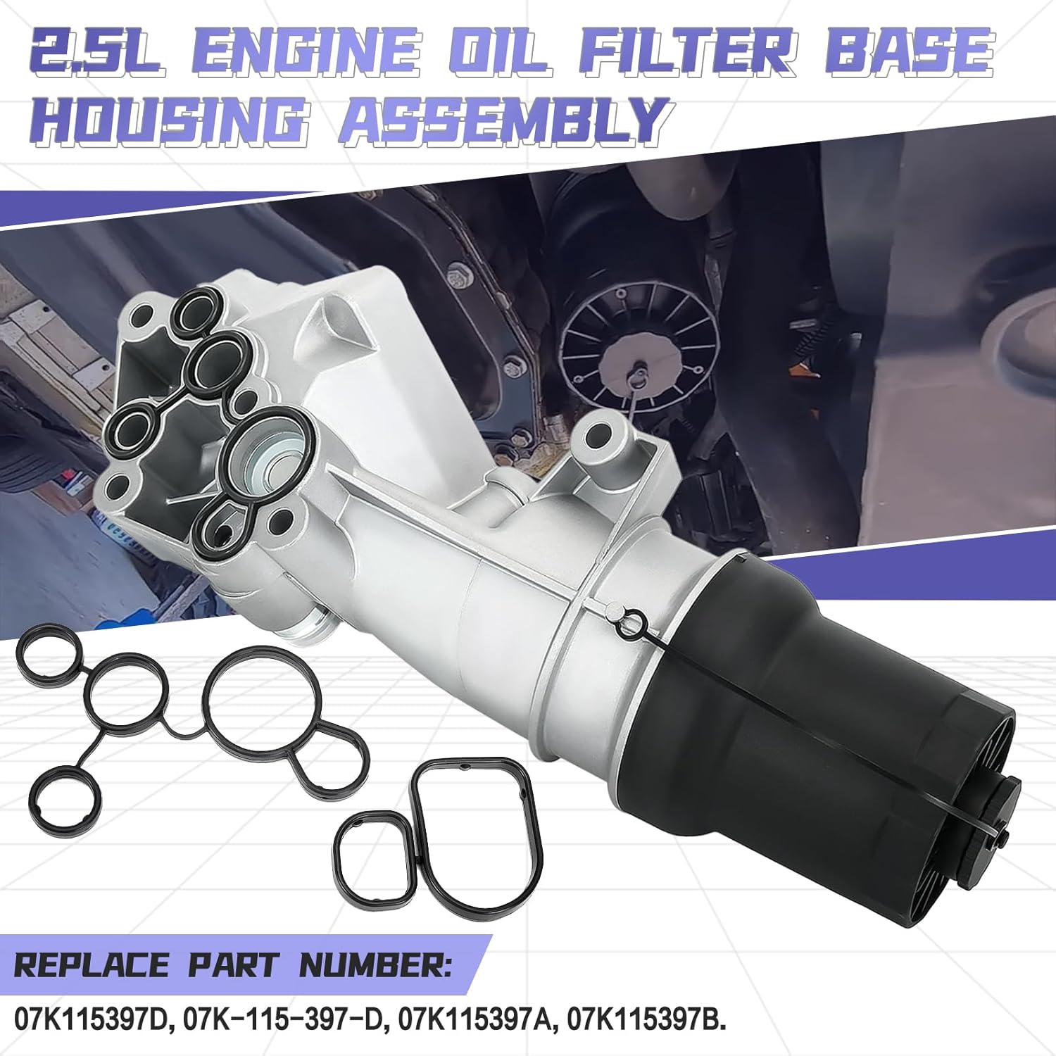 2.5L Aluminum Oil Filter Base Housing Assembly Compatible with Audi TT RS Quattro 12-13 VW Beetle Golf Jetta Passat 05-14 07K115397D 07K115397A