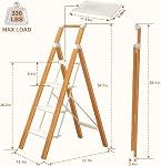 4 Step Ladder, RIKADE Folding Step Stool Lightweight Aluminum Foldable Ladder Safety Anti-Slip Wide Pedal and Handgrip Portable Step Stool for Household Kitchen Office, 330 lbs Capacity (Wood Grain)