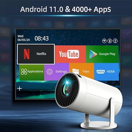 Miniatura 2 de Mini proyector con WiFi y Bluetooth, soporte 4K JAOKPO Proyector de cine portátil para exteriores Sistema Android 11 integrado Auto Keystone Home
