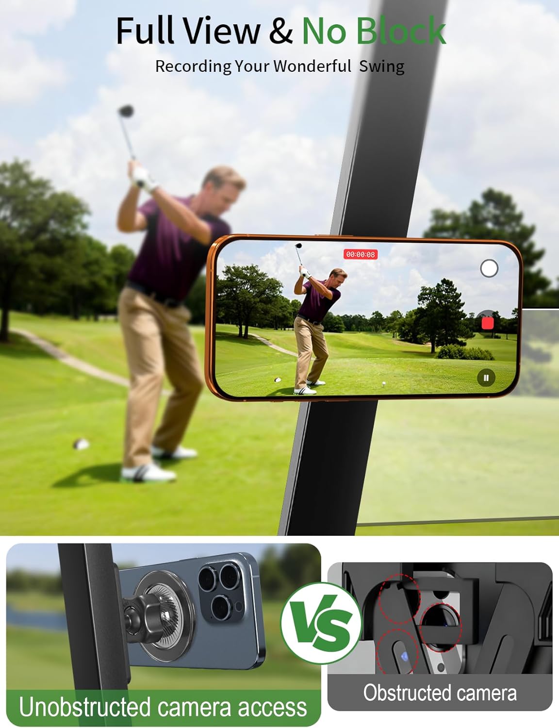 GBEAST Magnetic Golf Cart Phone Holder Compatible with MagSafe for iPhone 12-17 Series,360° Rotation Golf Accessories for Men Women,N52 Magnets Phone Mount for EZGO/Club Car/Yamaha, Ideal Golf Gifts