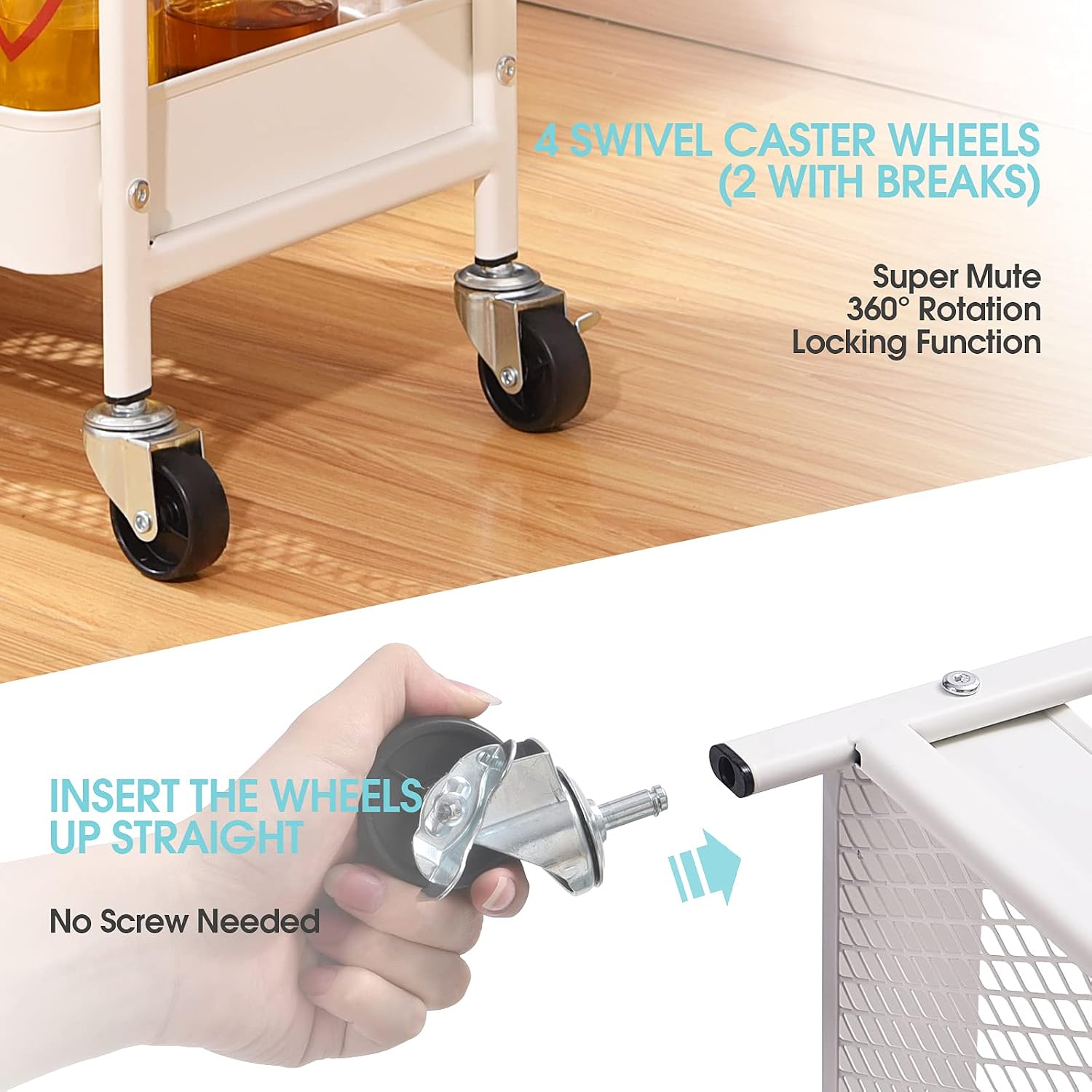 TOOLF 3-Tier Rolling cart, Utility Storage Cart with DIY Dual Pegboards, Art Craft Trolley with Removable Baskets Hooks, Organizer Serving Cart Easy Assemble for Office, Home, Kitchen, Classroom,WHITE