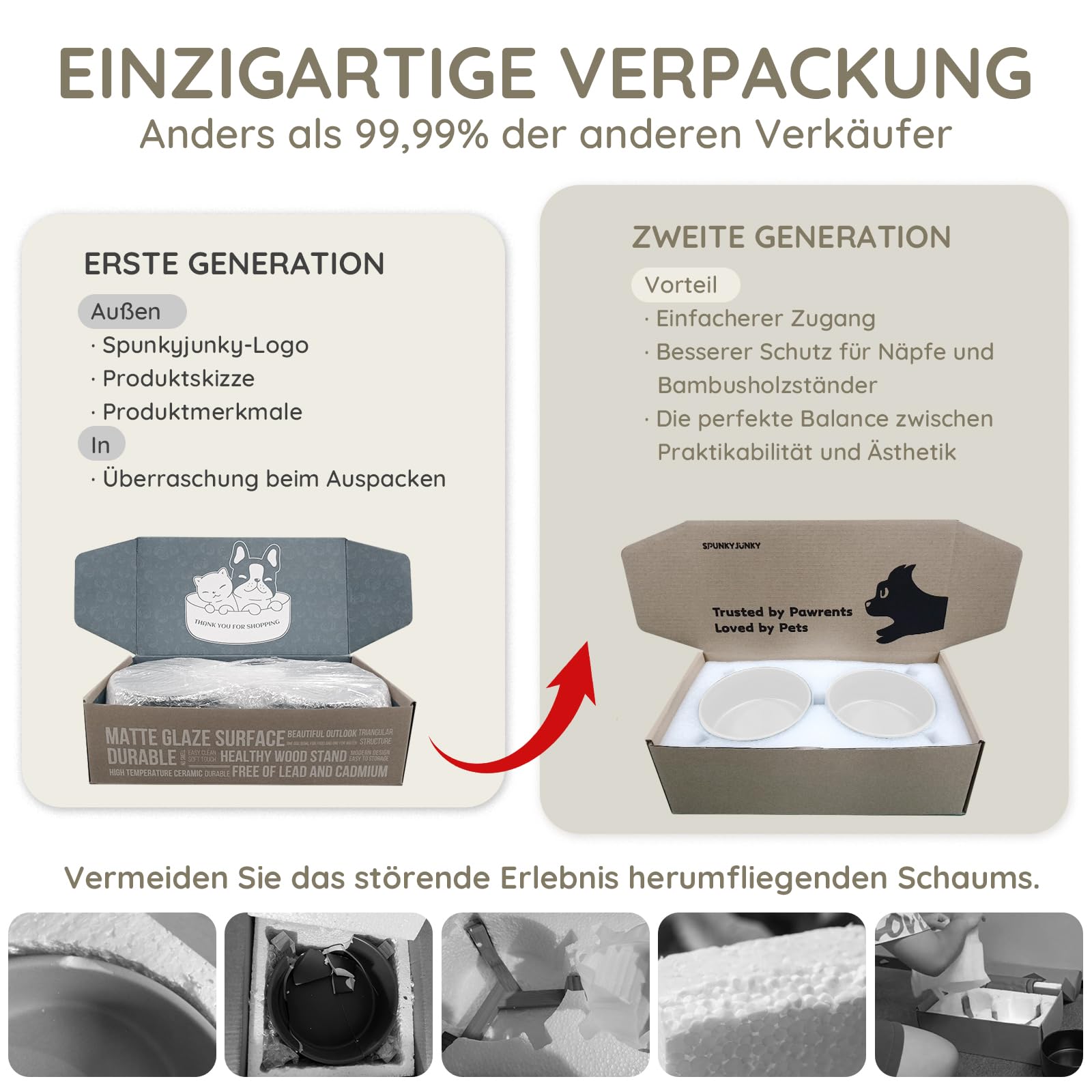 SPUNKYJUNKY Hundenapf Keramik Doppel Hund Futternapf mit Bambus Ständer für Katzen und Hunde (400ml, 2-Grau)