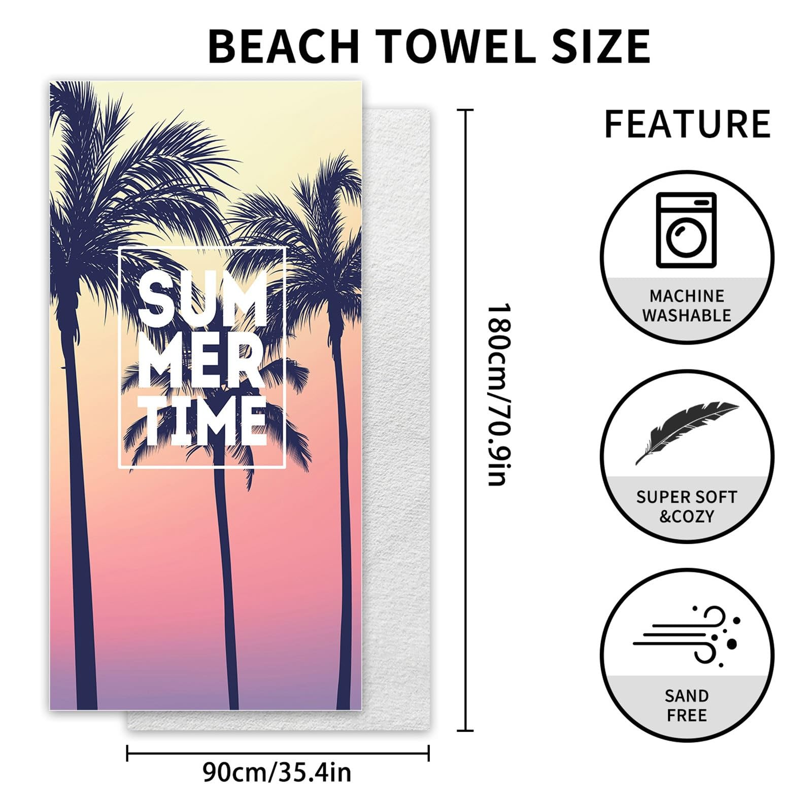 AMDXD Toalla de yoga lila rosa amarillo, impresa con diseño de árboles de coco y cielo toallas de playa, microfibra, toalla deportiva sin arena, toalla de baño para fitness, viaje, playa, natación