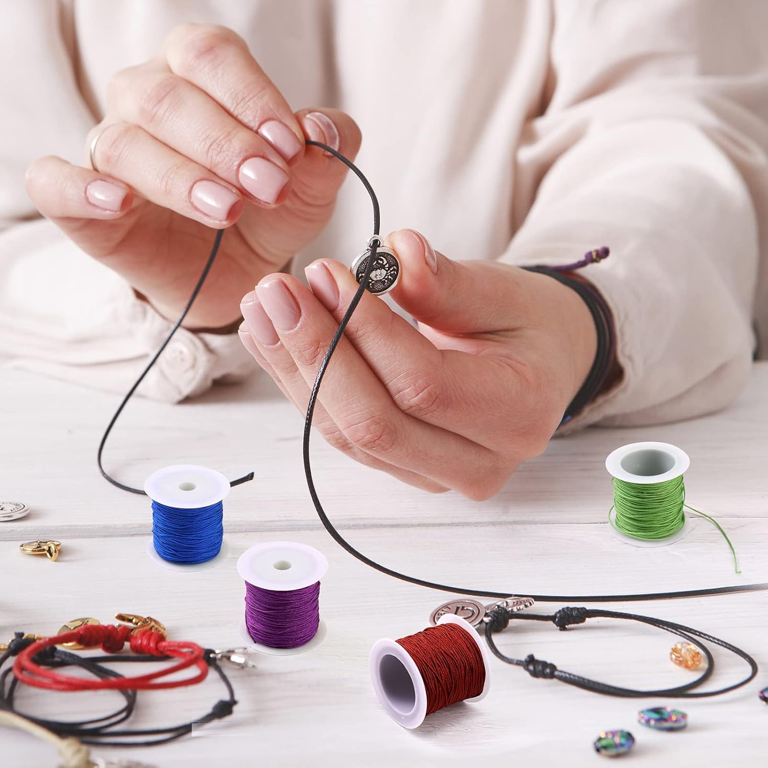 30 Rolls 30 Colors 0.8mm Chinese Knotting Cord Nylon Beading String Macrame Nylon Cord Mixed Beading Thread for Kumihimo Friendship Bracelet Jewelry Making Ornaments, 656 Yards - Image 7