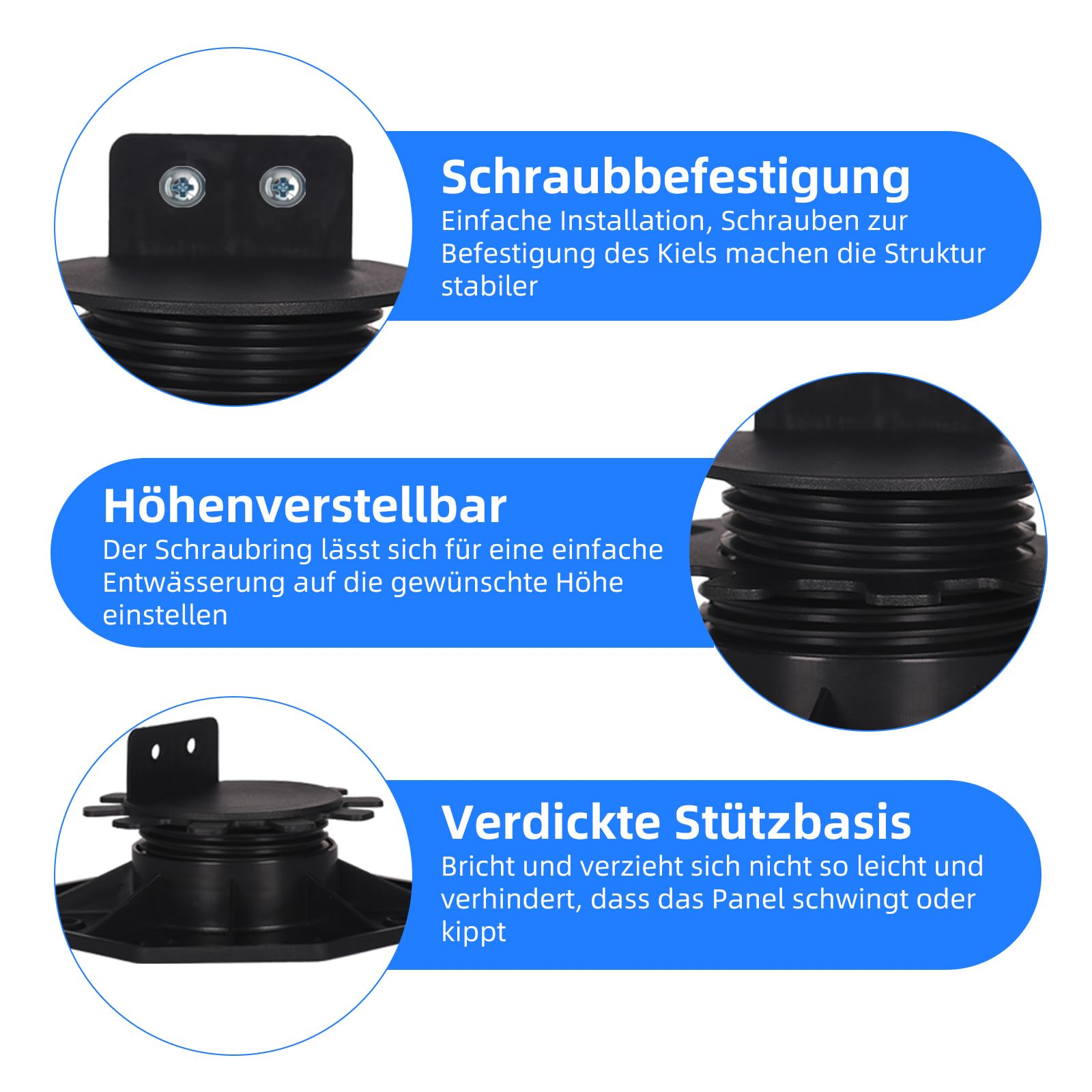 Stelzlager Höhenverstellbar, 24 Stück Stelzlager für Terrassenplatten, Stelzlager Selbstnivellierend für Terrassendielen-Unterkonstruktion, Stelzlager Höhenverstellbar 30–60 mm