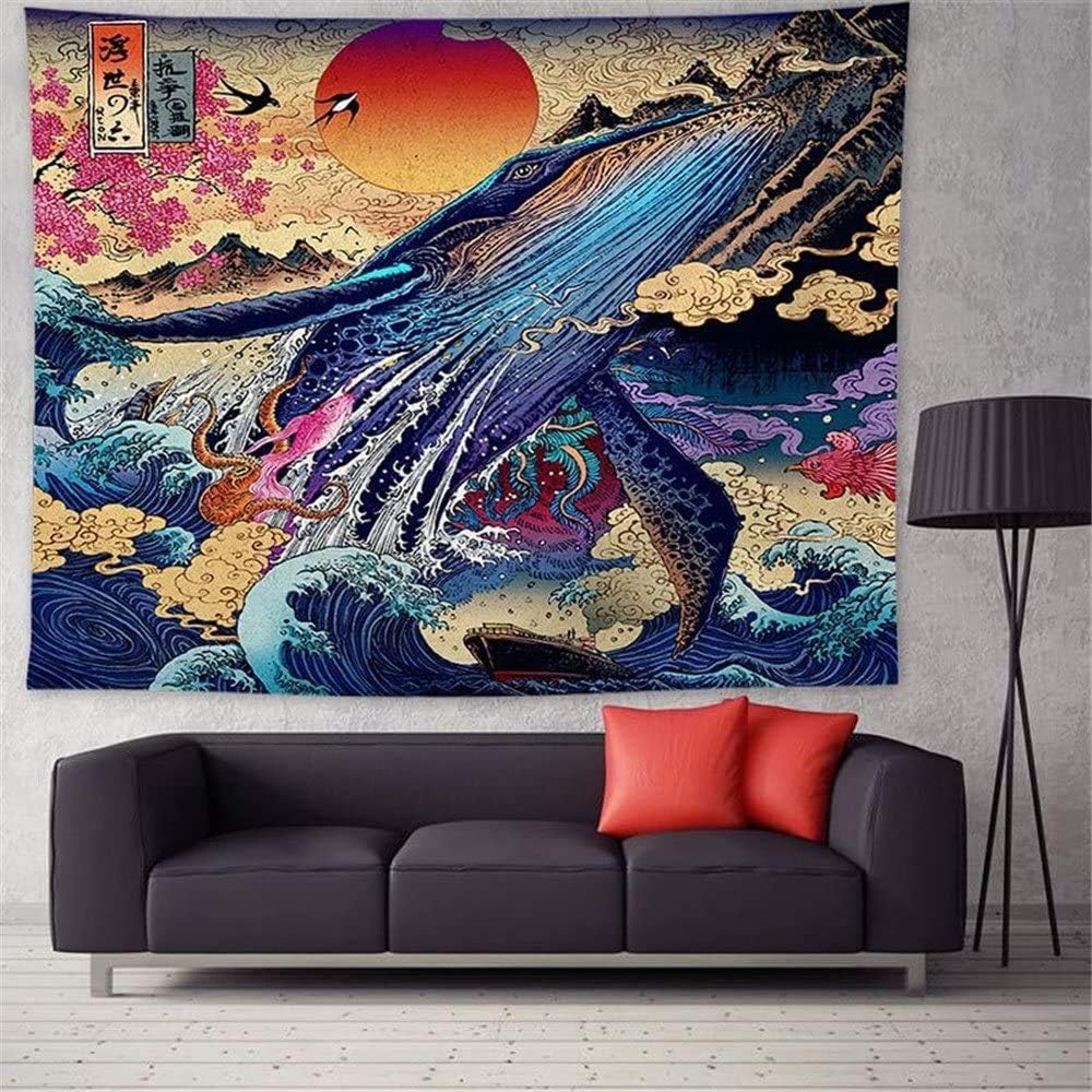 Japanese Style Painting Wave Tapestry With Blue Ocean Sea Wall Hanging Wall Cloth Tablecloth Wall Decoration Bedroom Living Room Decoration, 2, 200x148cm