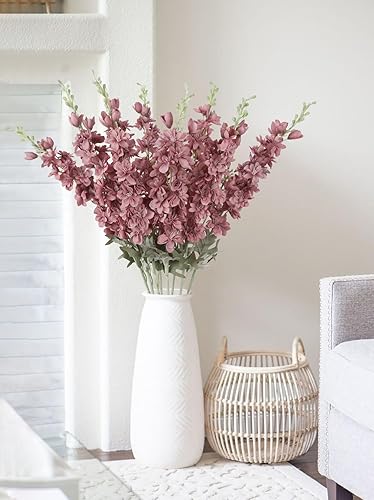 Miniatura 9 de 8 flores artificiales de delphinium blancas Larkspur de 33.5 pulgadas, flores de seda sintética de tallo largo a granel para jarrón alto para el