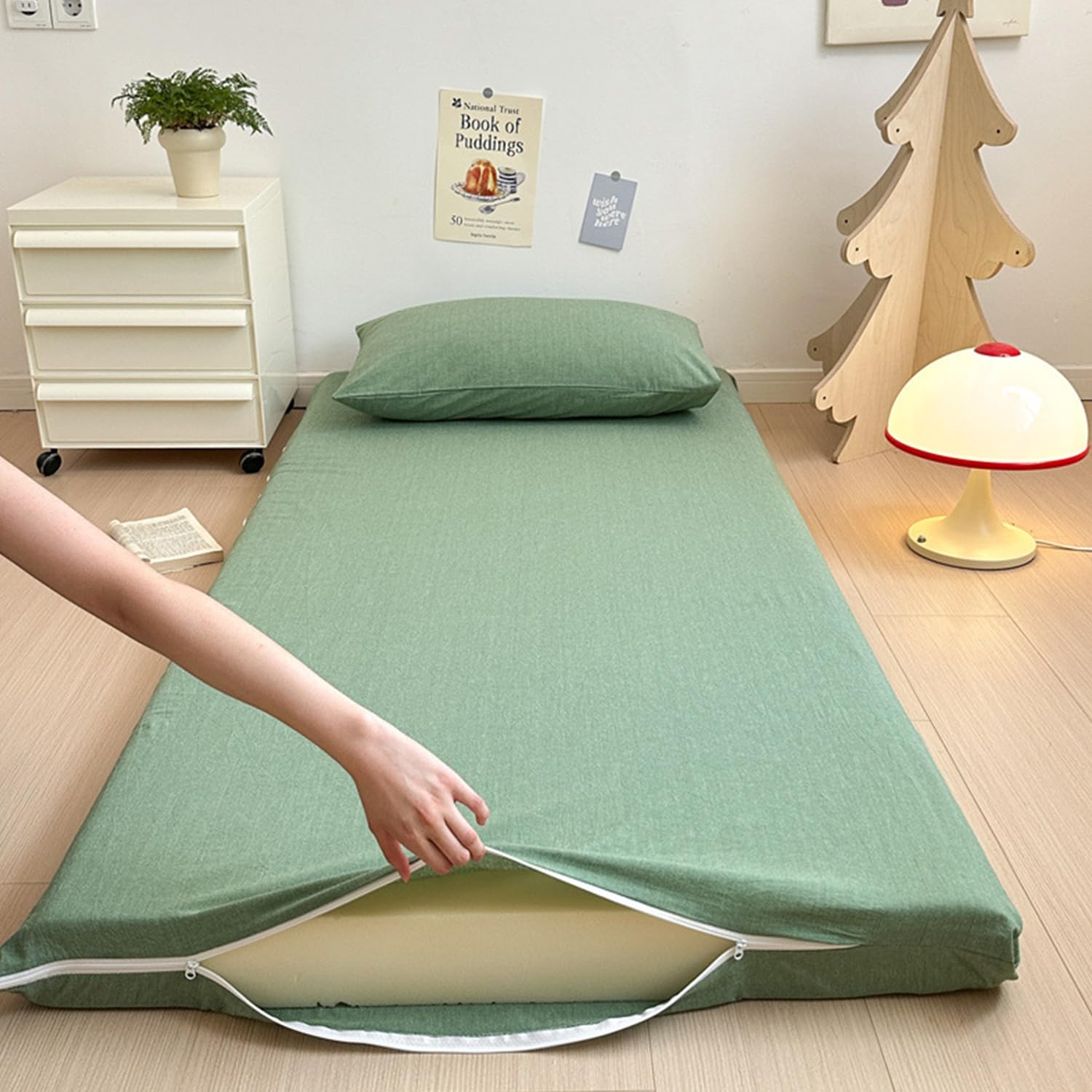 LDLCYCN N,120x200cm(FULL), 100% Cotton Floor Futon Mattress Cover Skin-Friendly Futon Mattress Cover with Zipper Full Wrap Traditional Japanese Futon Mattress Cover Dustproof Cover Washable