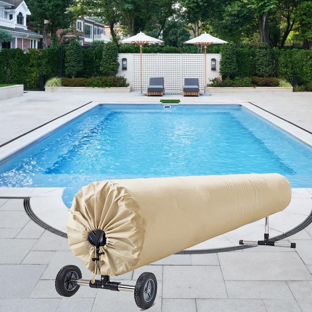 Enrouleur solaire pour piscine avec couvertures de protection en tissu Oxford 420D résistant Couverture solaire de protection pour jardin Couverture de piscine ovale Protecteur de citerne