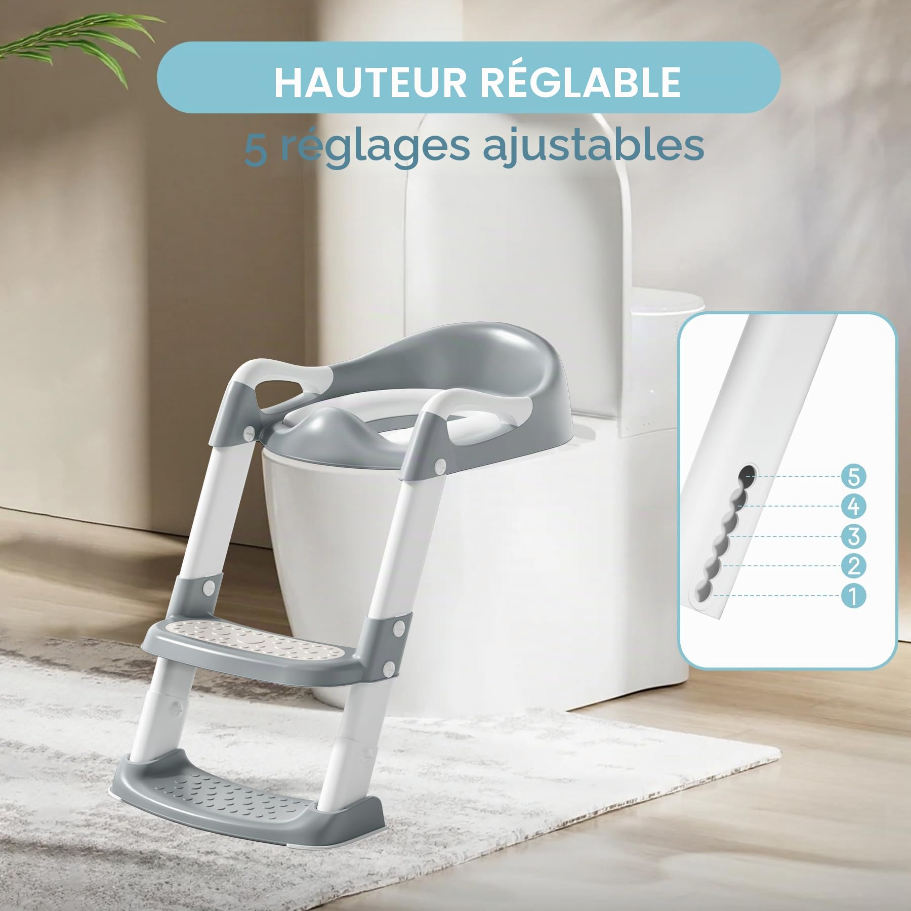COOSEYA Reducteur Toilette Enfant,Rehausseur Toilette Enfant Bebe pour Les Garçons et Les Filles, Réducteur WC Filles Garçons Pliable Antidérapant Coussin doux Anti-éclaboussures (Gris)