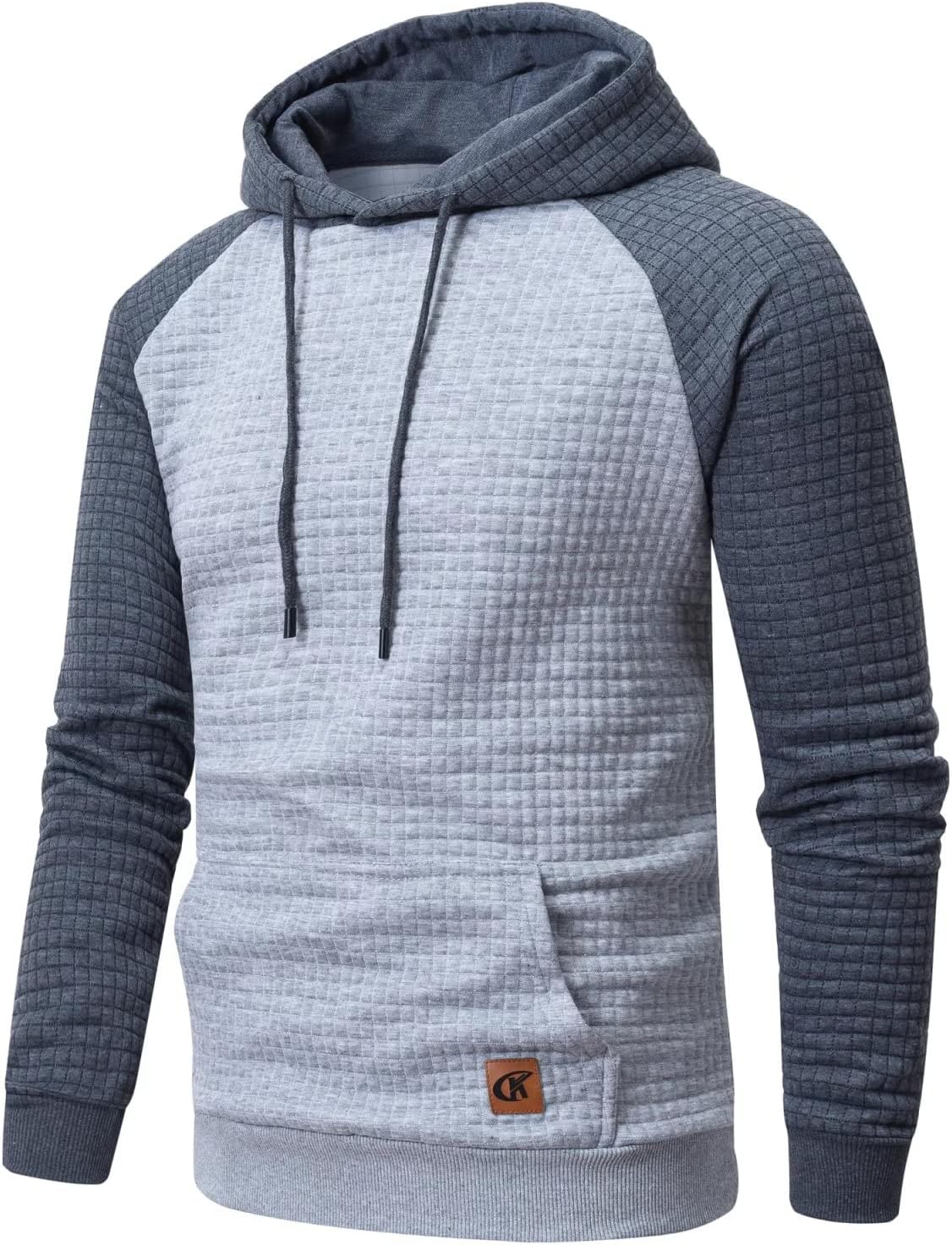 Yundobop Men's Pullover Hoodies Plaid Jacquard Long Sleeve Drawstring Hipster Casual Hooded Sweatshirts with Kanga Pockets - Image 2